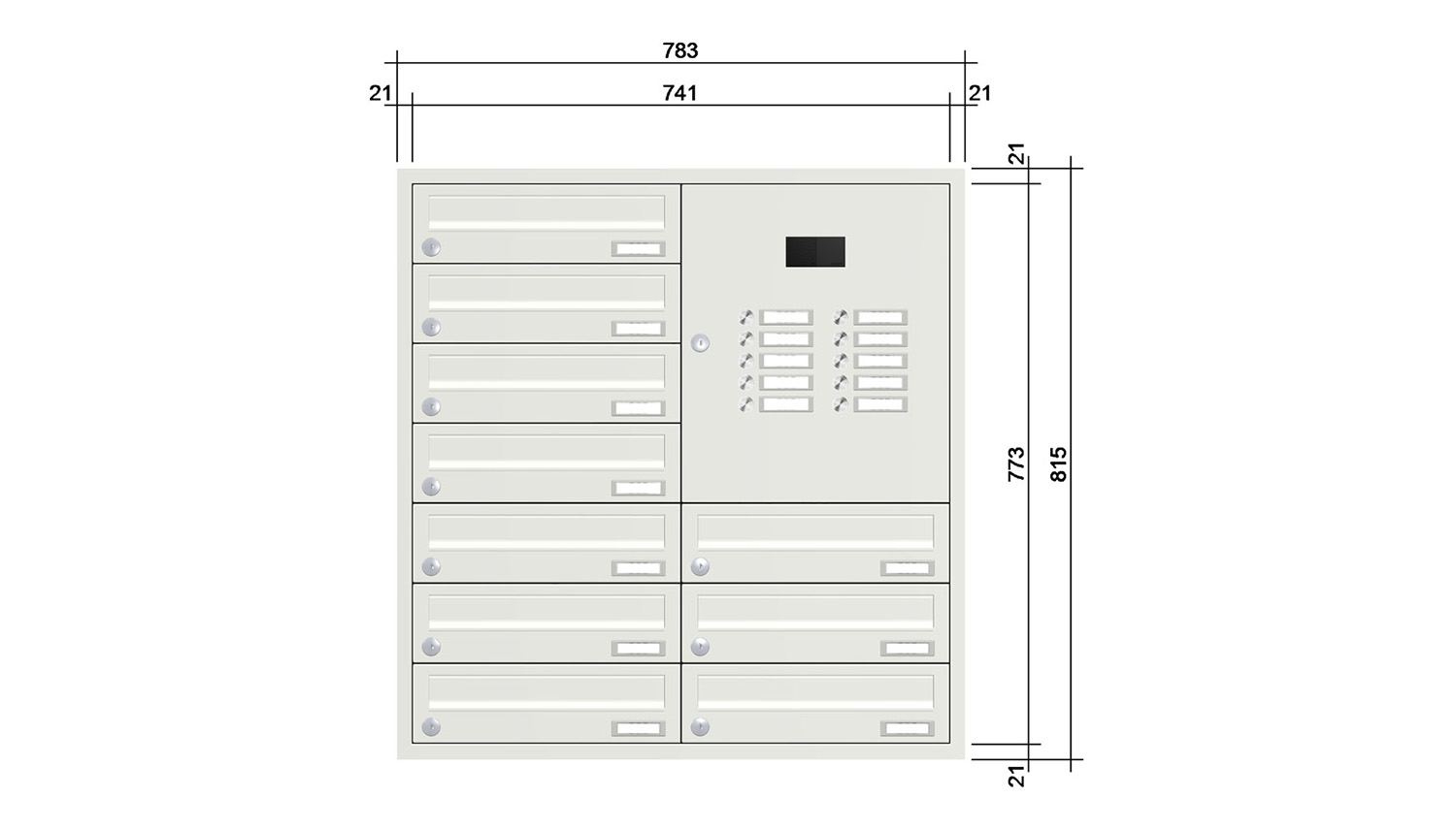 Briefkastenanlage | Unterputz | 10-fach | Waagerecht | Audio | Video | Farbe
