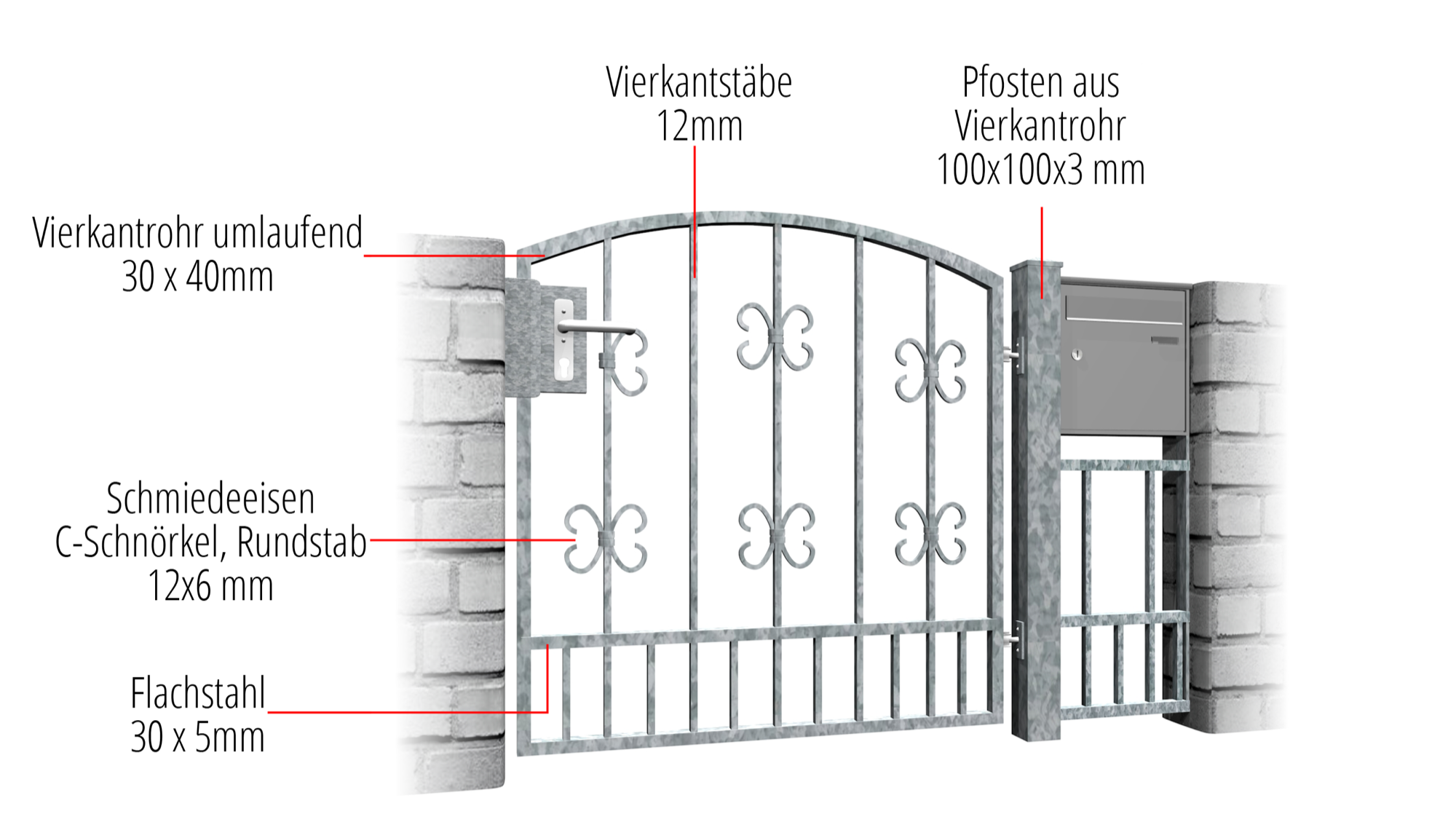 Tuindeur verzinkt 1-vleugelig Barok, OB, BK