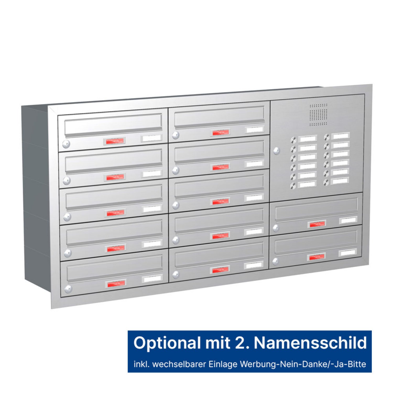 Briefkastenanlage | Unterputz | 12-fach | Waagerecht | Audio | Video | Edelstahl