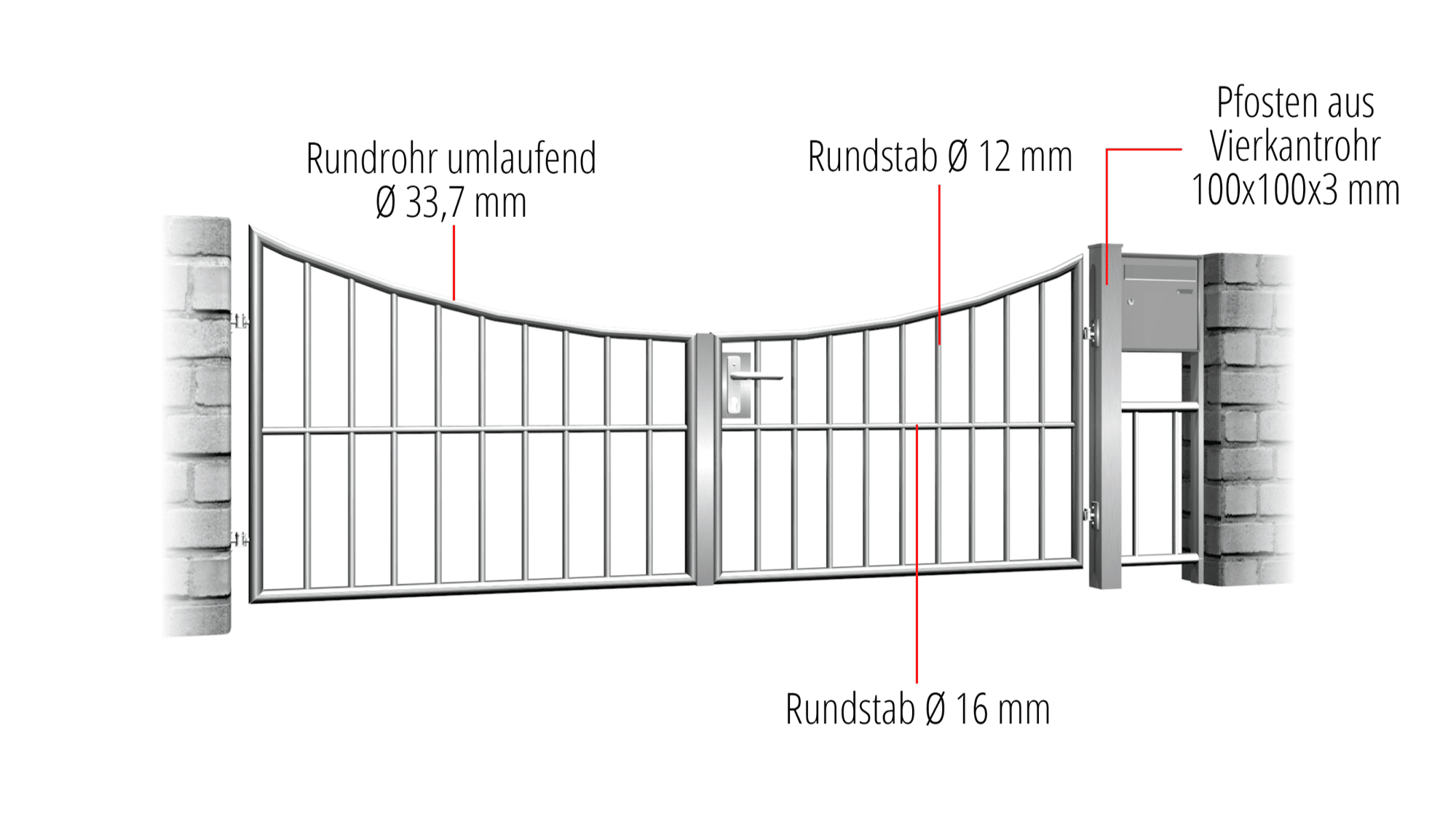 Tuinpoort roestvrij staal 2-vleugelig verticaal spijl, UB, BK