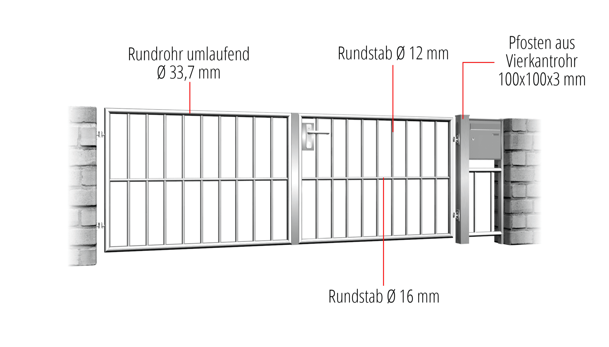 Tuinpoort roestvrij staal 2-vleugelig verticaal spijl, GE, BK