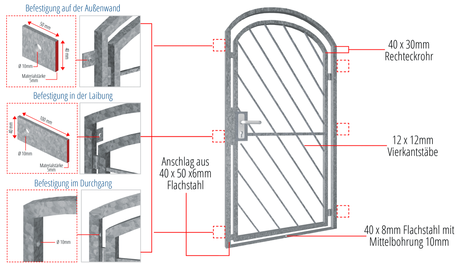 Traliedeur verzinkt Diagonale staaf 1 Top boog