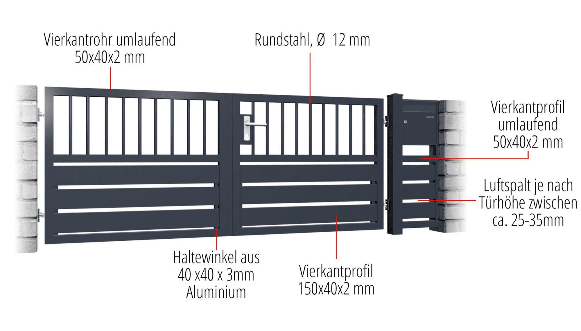 Tuinpoort aluminium 2-vleugelig privacyscherm KSV 1, GE, BK