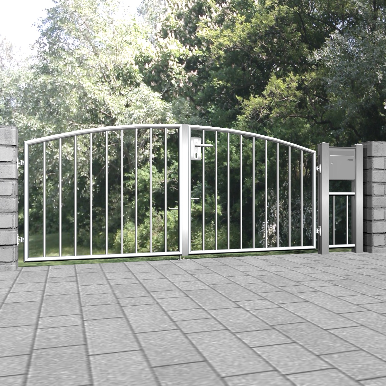 Tuinpoort roestvrij staal 2-vleugelig verticaal spijl 2, OB, BK