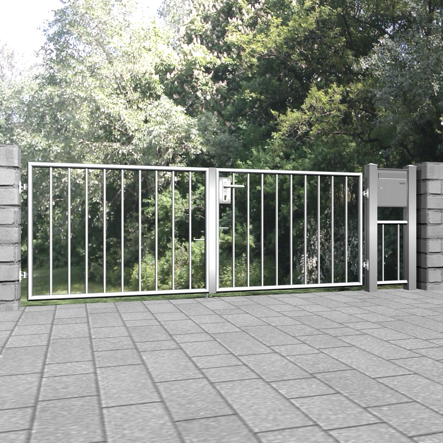 Tuinpoort roestvrij staal 2-vleugelig verticaal spijl 2, GE, BK