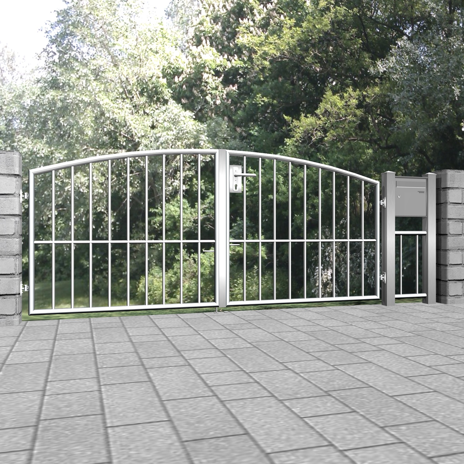 Tuinpoort roestvrij staal 2-vleugelig verticaal spijl, OB, BK