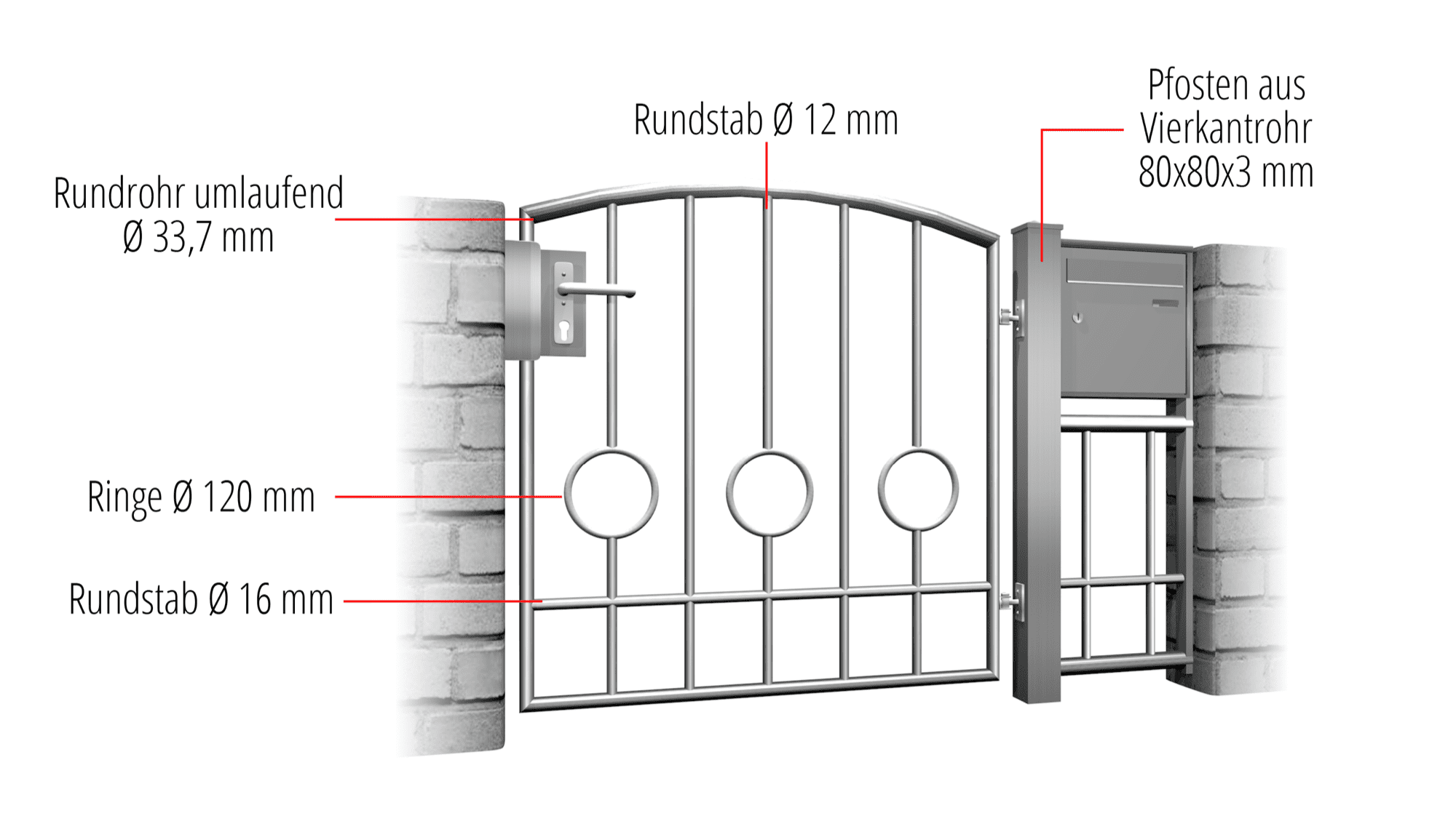 Tuindeur roestvrij staal 1-vleugelig Cirkel Bar 2 Bodem, OB, BK