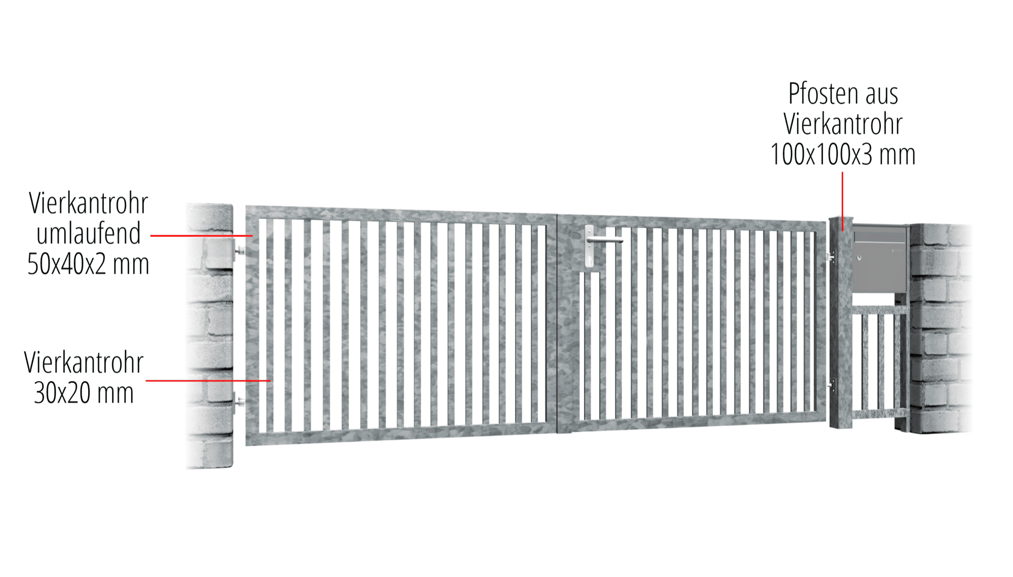 Verzinkte tuinpoort 2-vleugelig massief, GE, BK