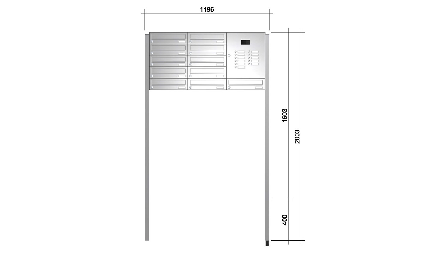 Briefkastenanlage | Freistehend | 11-fach | Waagerecht | Audio | Video | Edelstahl
