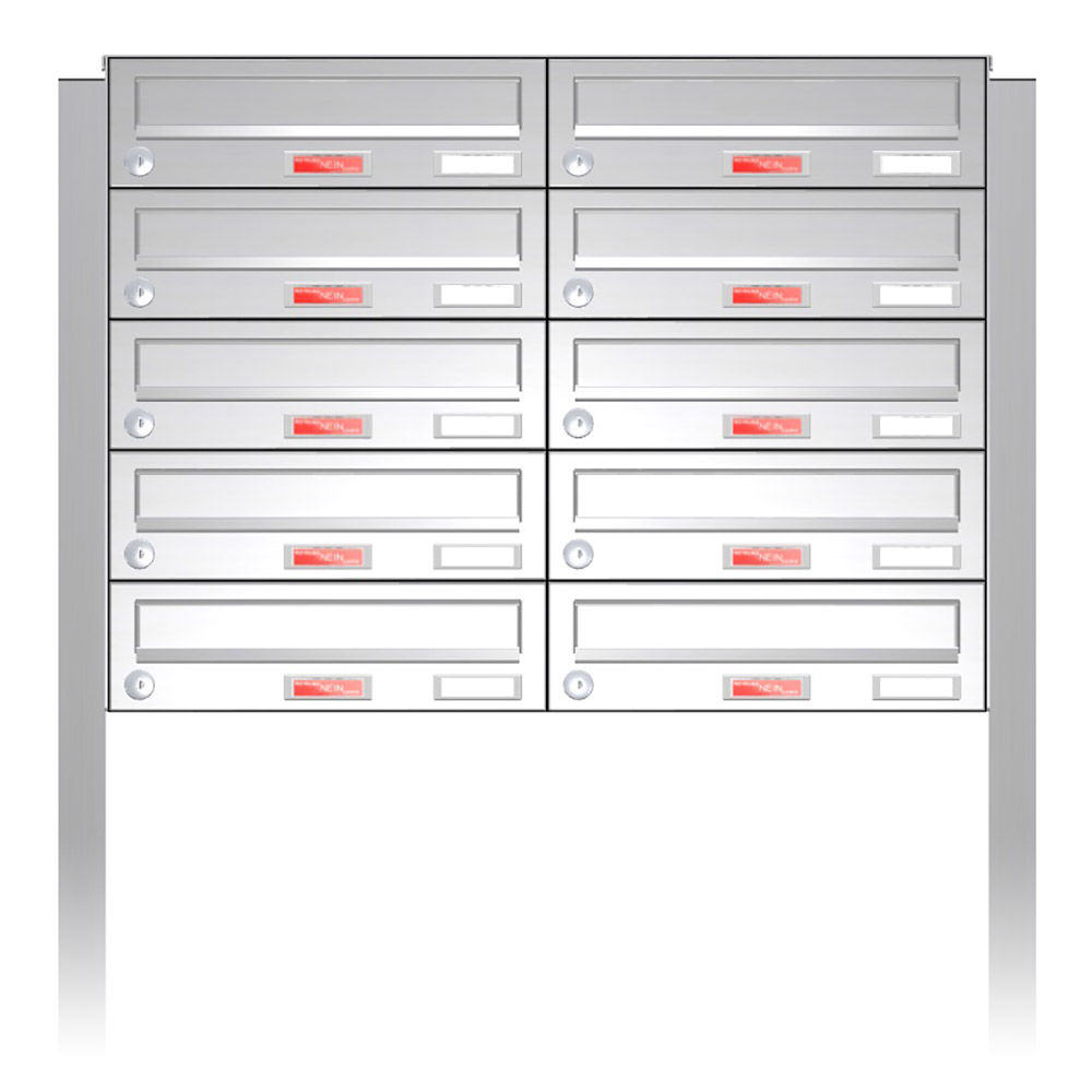 Briefkastenanlage | Freistehend | 10-fach | Waagerecht | Edelstahl