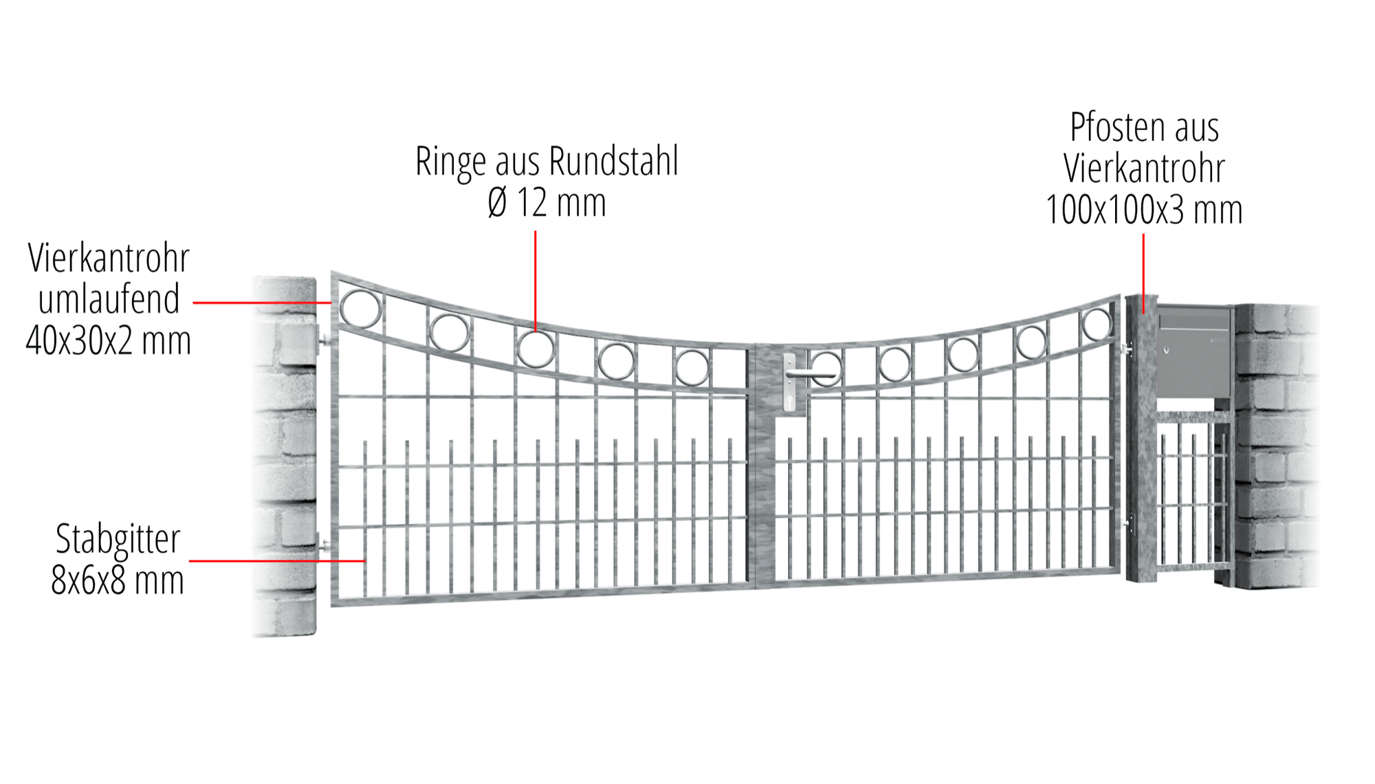 Tuinpoort verzinkt 2-vleugelig ringrij, UB, BK