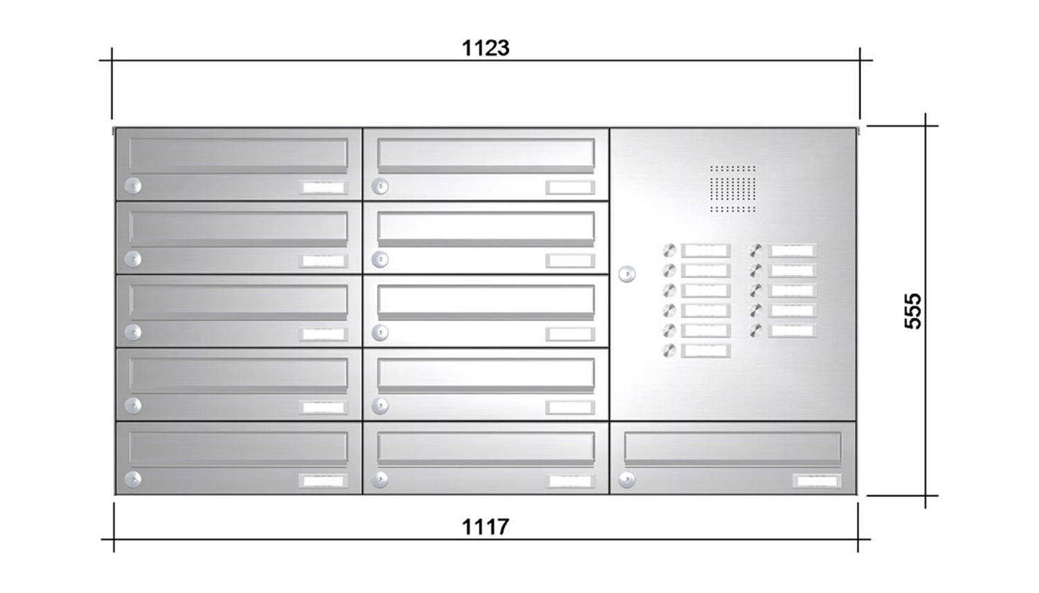 Briefkastenanlage | Aufputz | 11-fach | Waagerecht | Audio | Video | Edelstahl