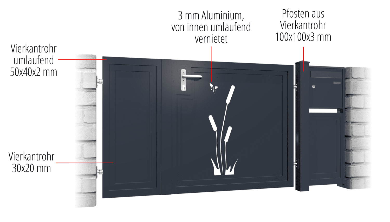 Tuindeur aluminium 2-vleugelig privacyscherm SF, GE, BK