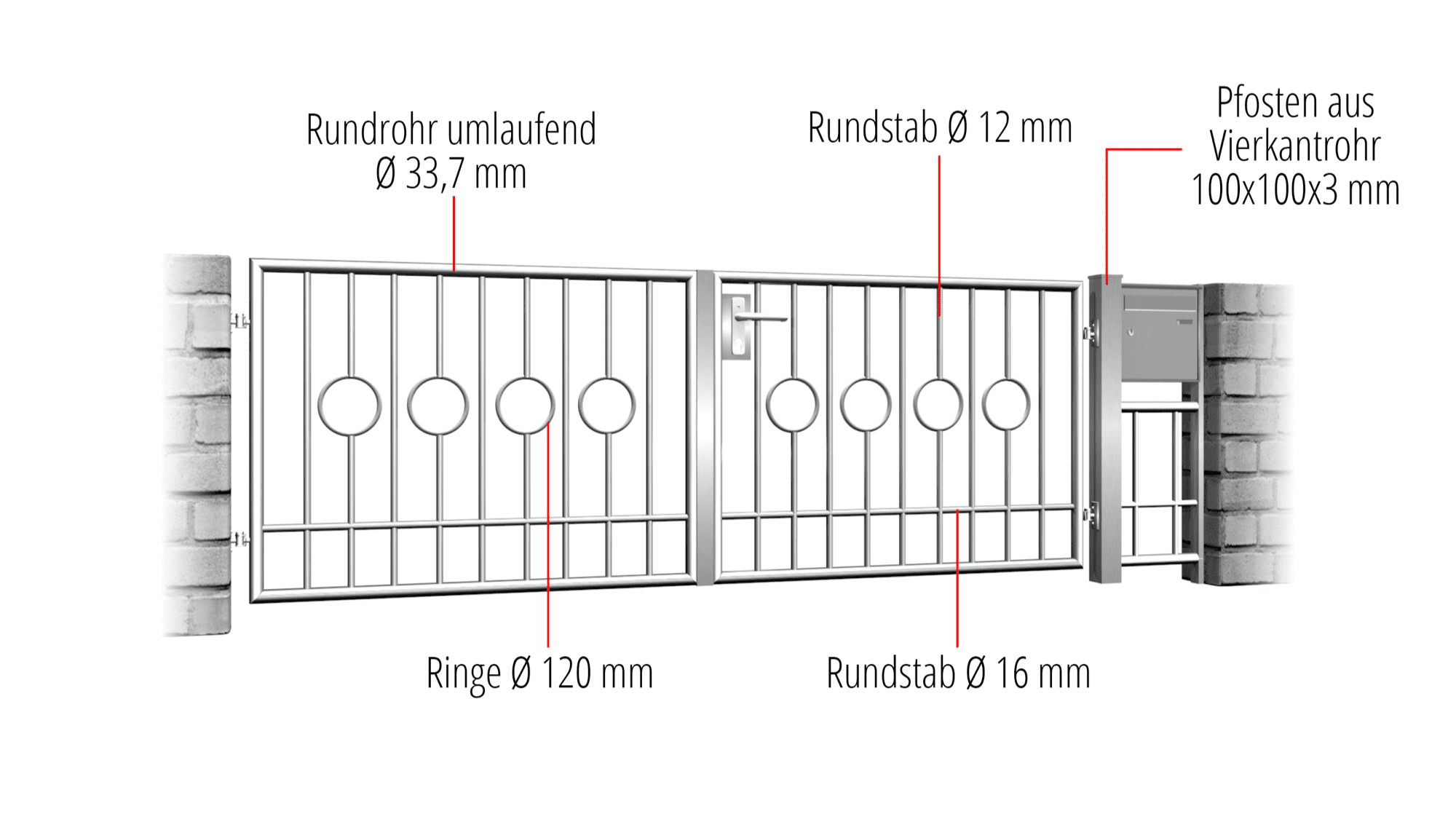 Tuinpoort Roestvrijstalen Cirkelbar met 2 bladen 2 Centre, GE, BK