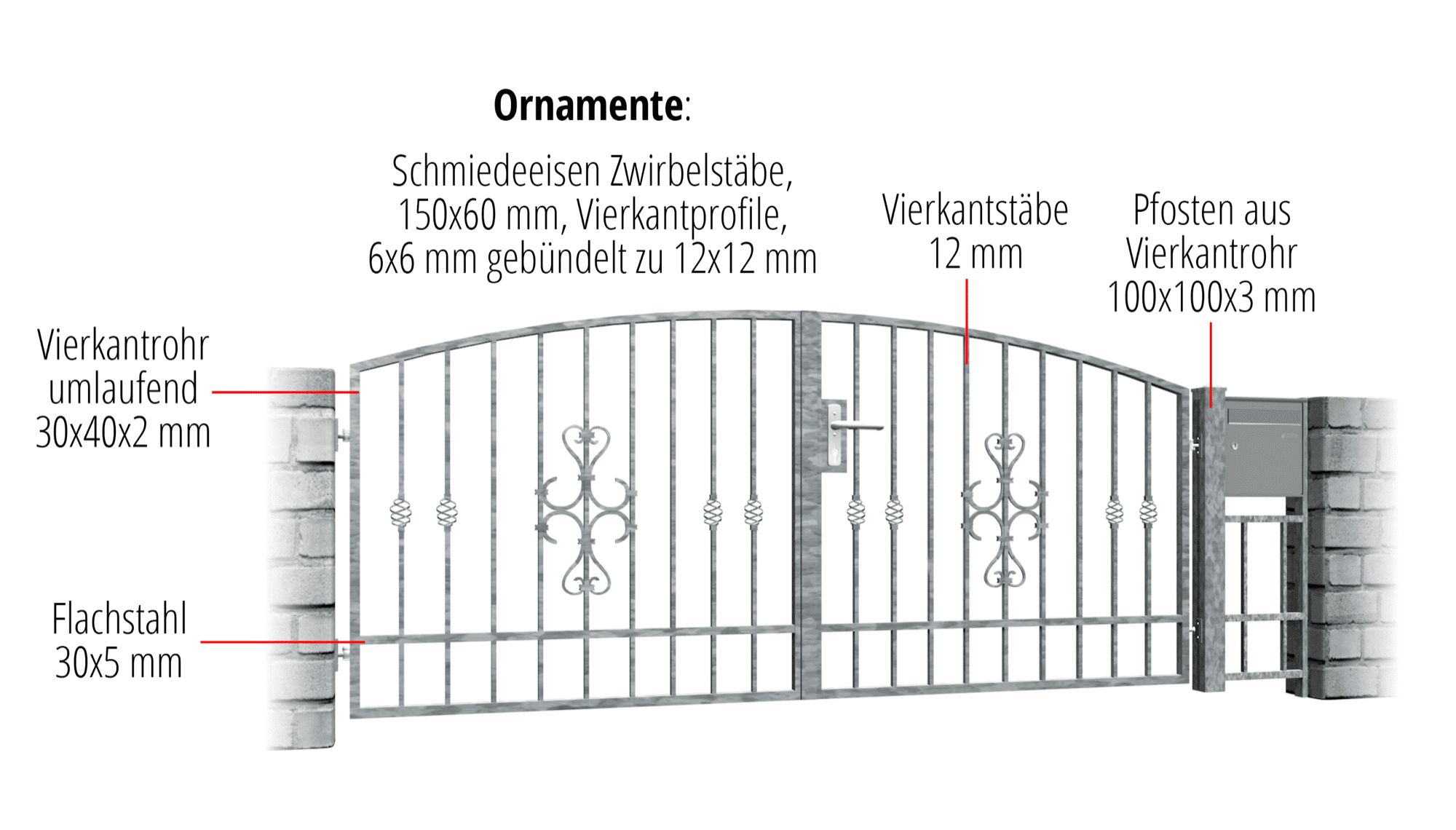 Tuinpoort verzinkt 2-vleugelig, OB, BK