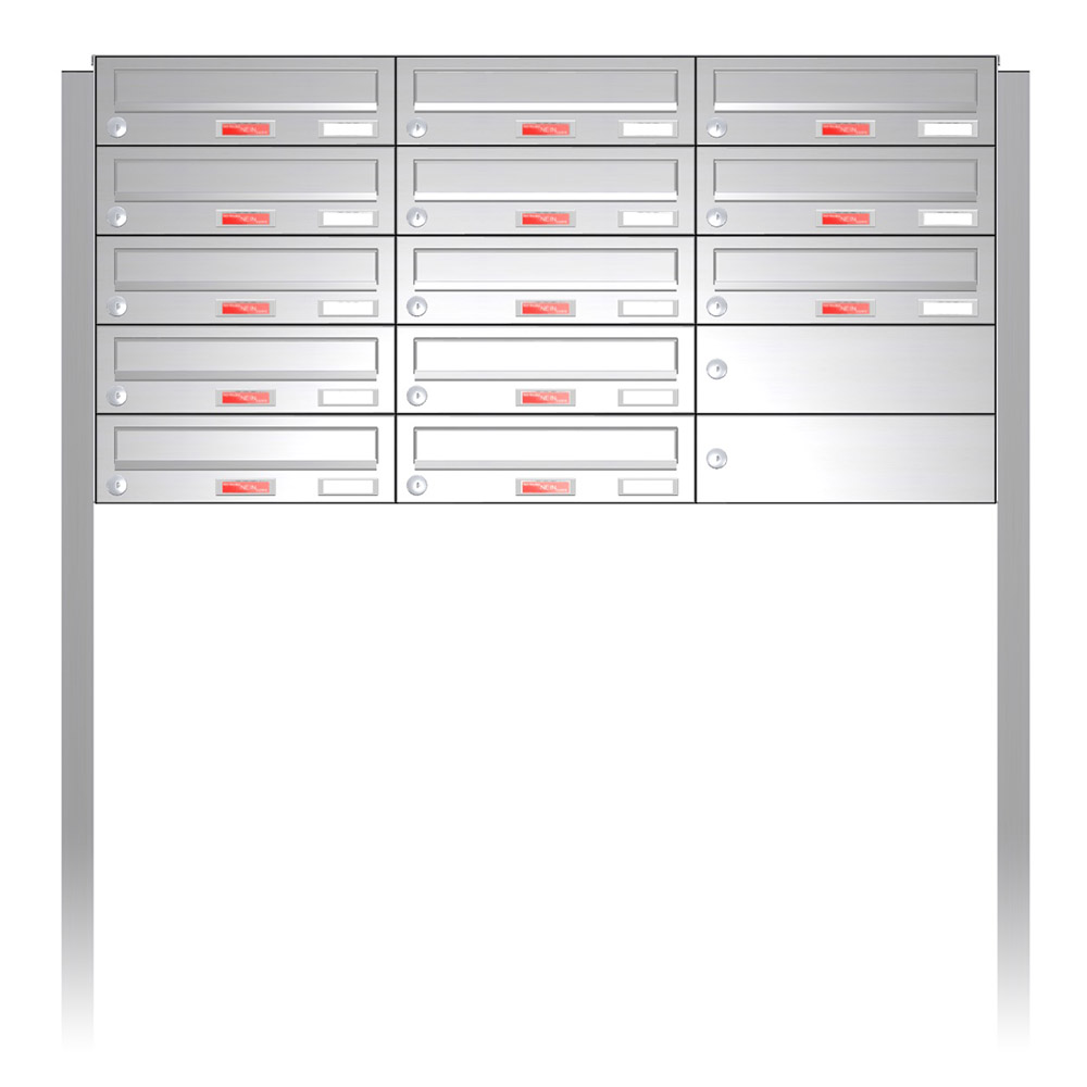 Briefkastenanlage | Freistehend | 13-fach | Waagerecht | Edelstahl
