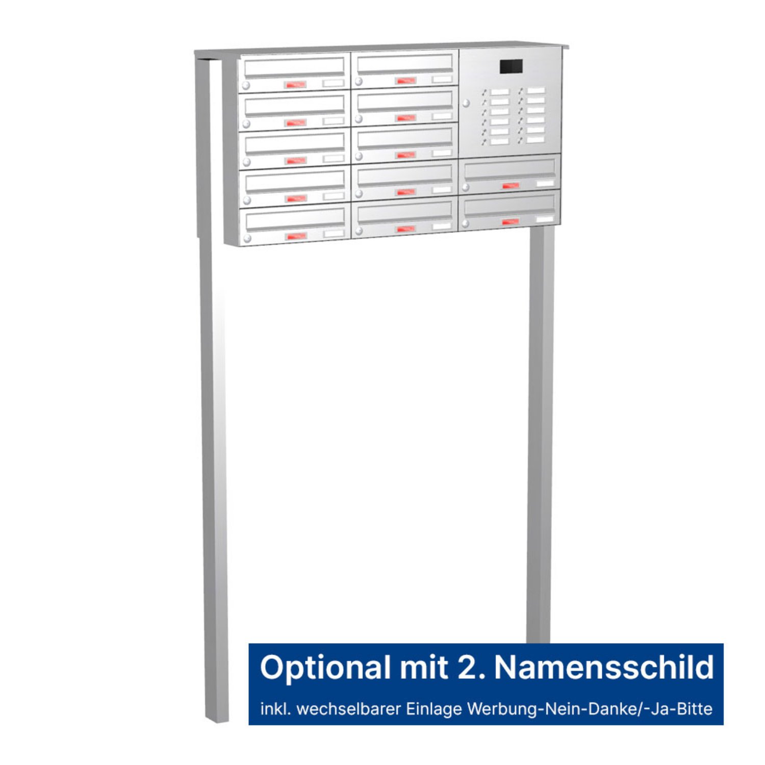Briefkastenanlage | Freistehend | 12-fach | Waagerecht | Audio | Video | Edelstahl