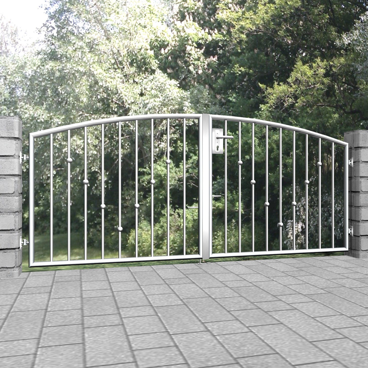 Tuinpoort roestvrij staal 2-vleugelige V-ballen, OB