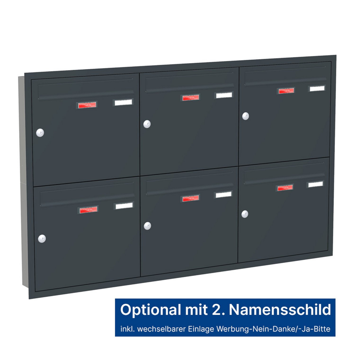 Briefkastenanlage | Unterputz | 6-fach | Senkrecht | Farbe