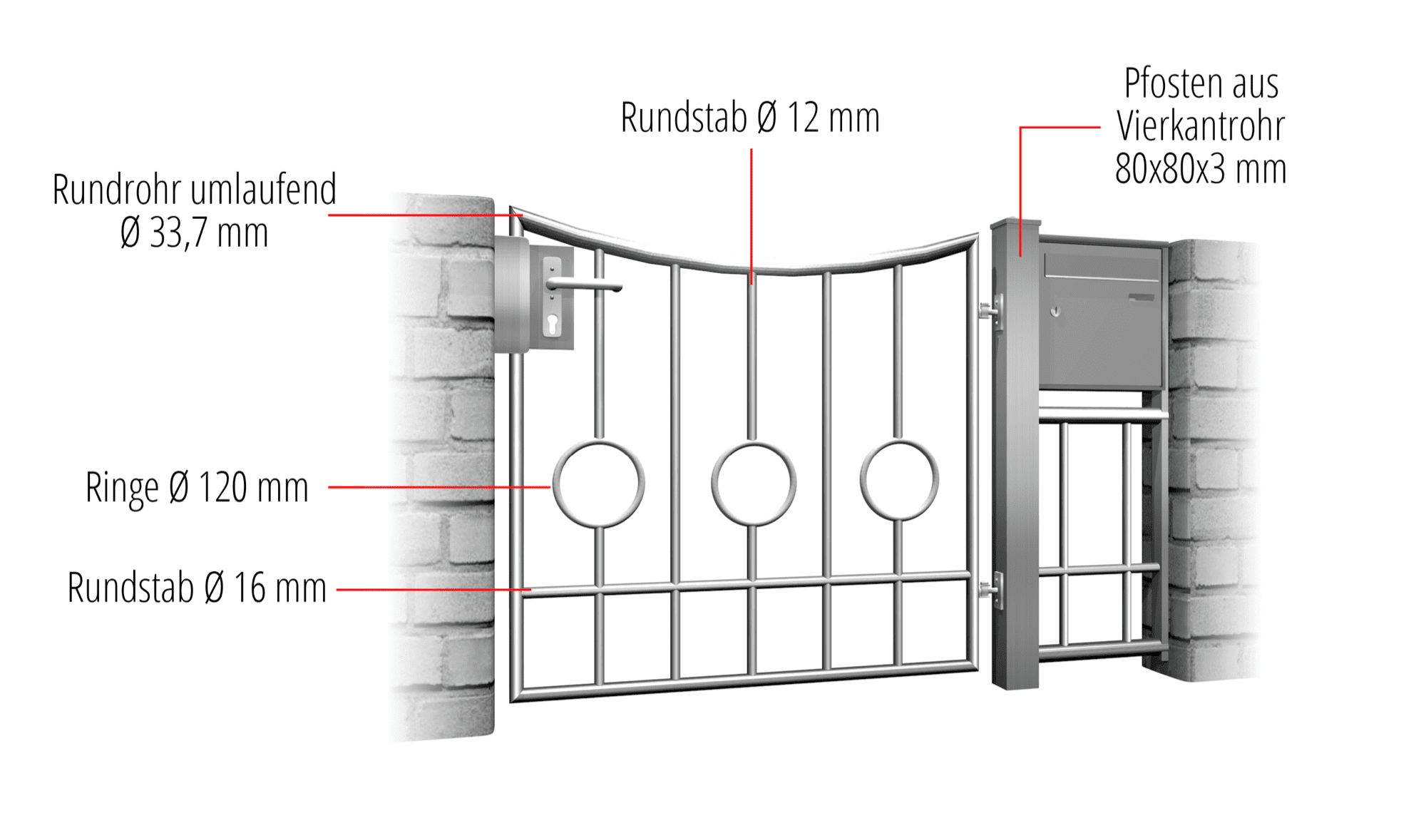 Tuindeur roestvrij staal 1-vleugelig Cirkel Bar 2 Bodem, UB, BK