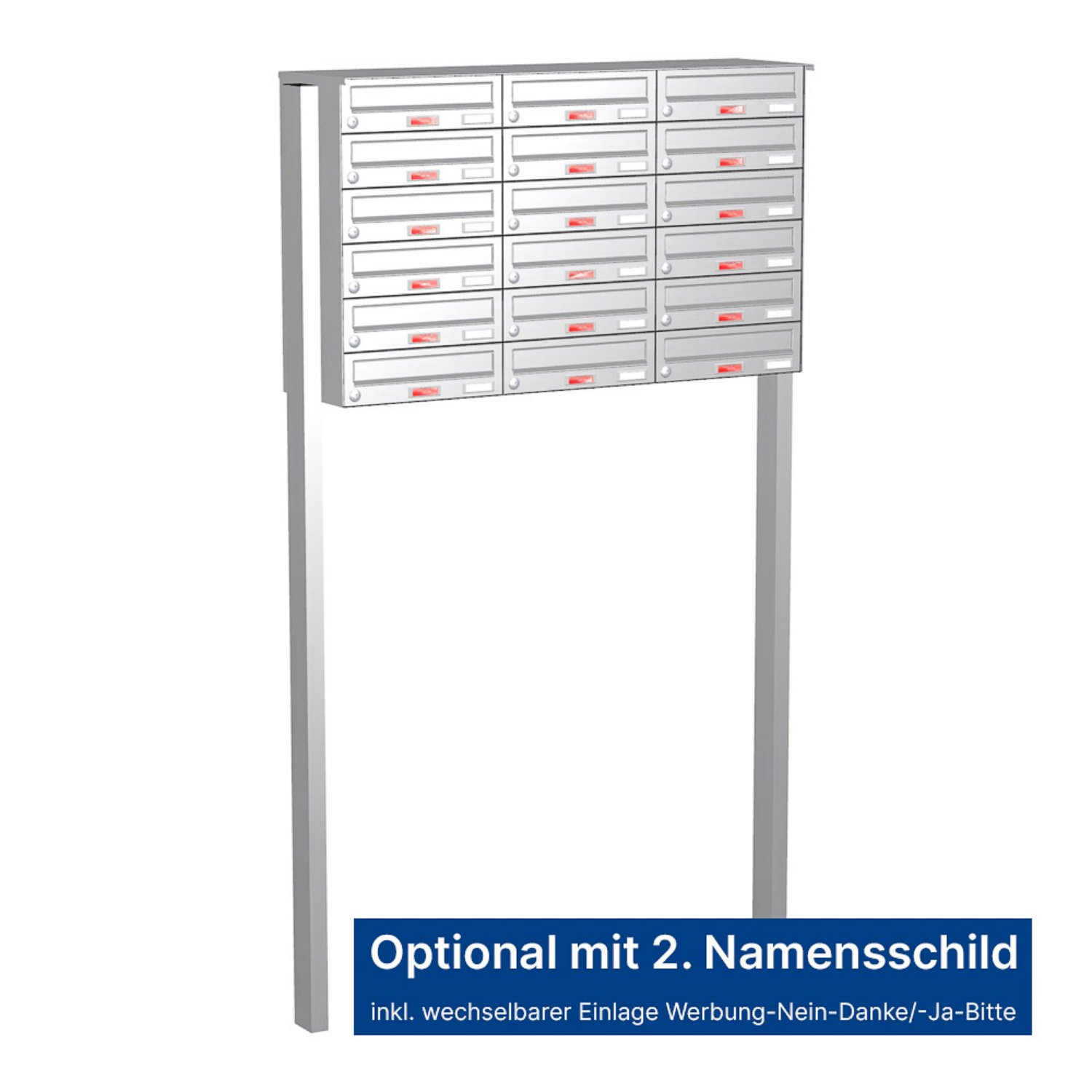 Briefkastenanlage | Freistehend | 18-fach | Waagerecht | Edelstahl