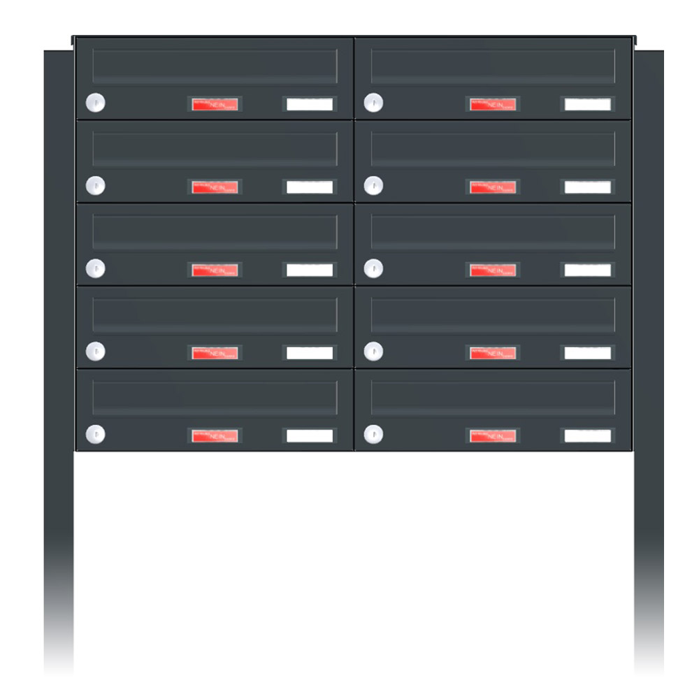 Briefkastenanlage | Freistehend | 10-fach | Waagerecht | Farbe