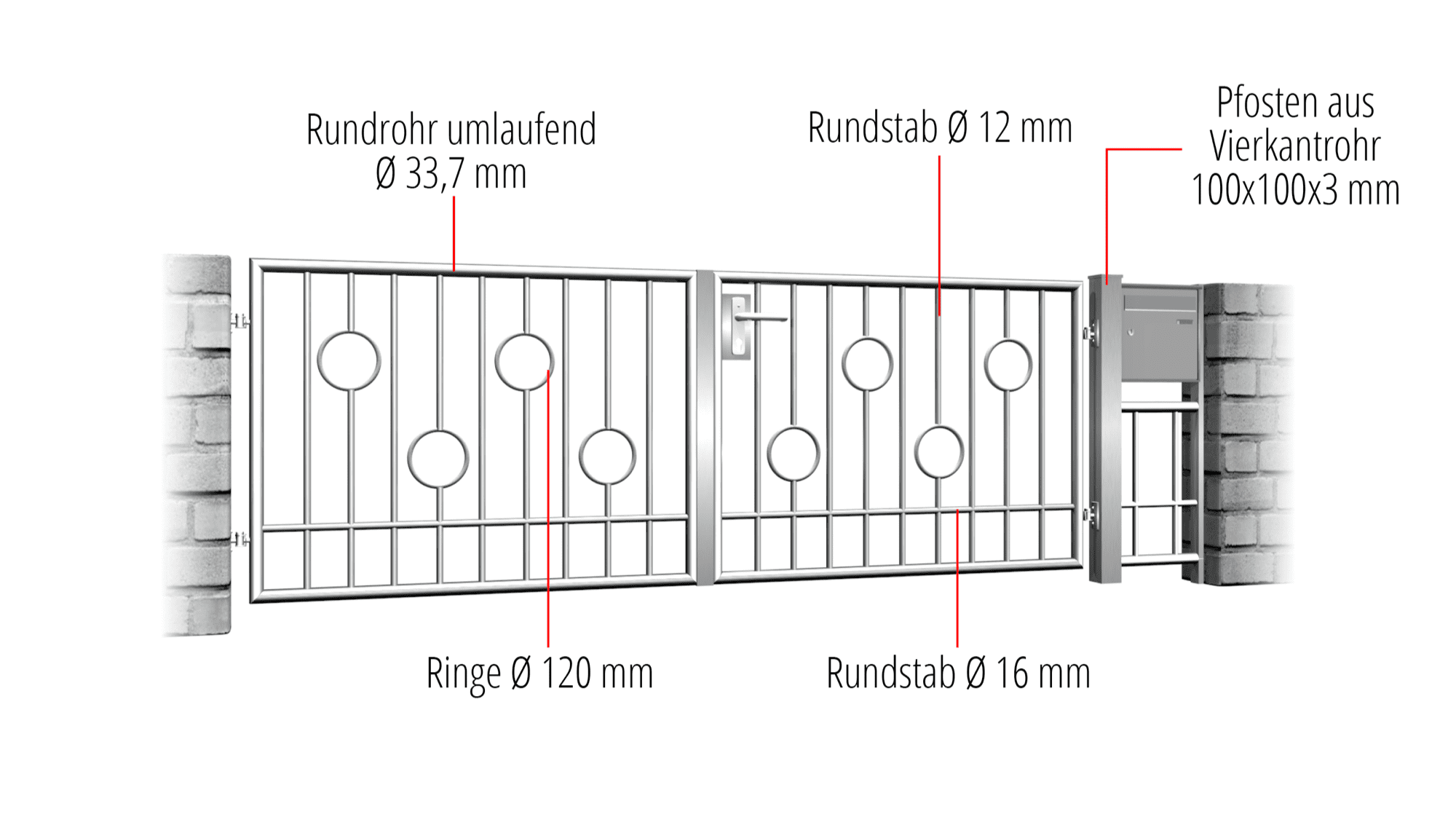 Tuinpoort roestvrij staal 2-vleugelige Circle Bar, GE, BK