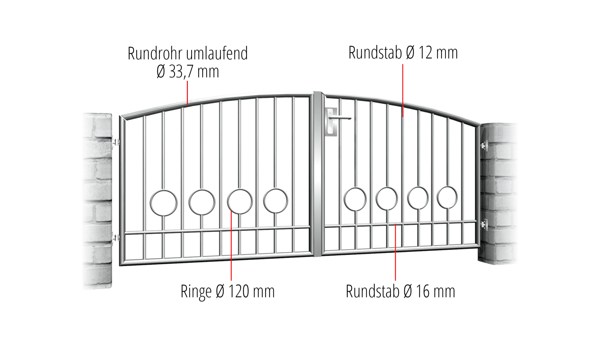 Tuinpoort Roestvrijstalen 2-vleugelig Cirkelbar 2 Vleugels, OB