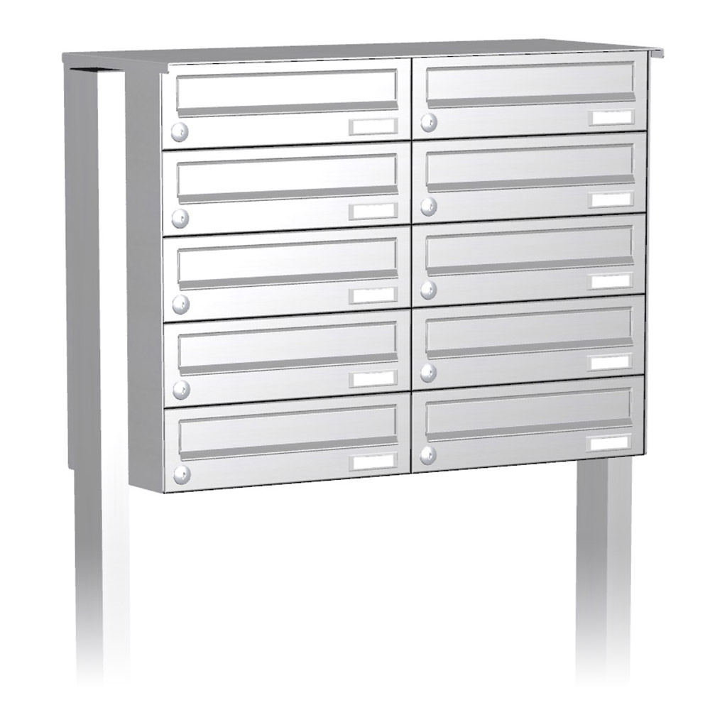 Briefkastenanlage | Freistehend | 10-fach | Waagerecht | Edelstahl