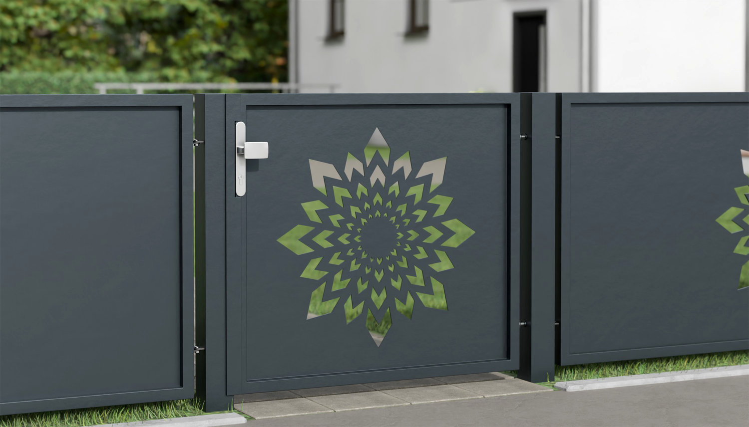Tuindeur aluminium 1-vleugelig lasergesneden ontwerp KL