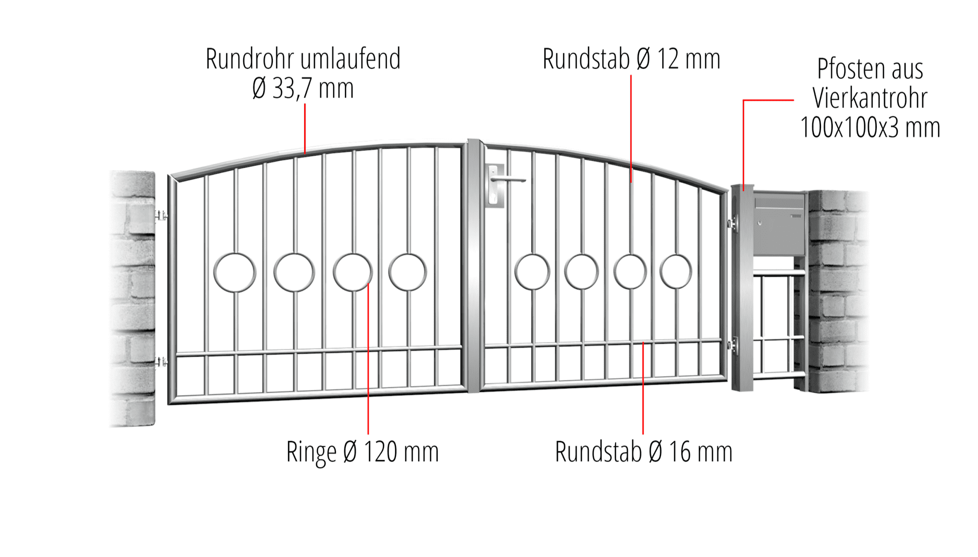 Tuinpoort roestvrij staal 2-vleugelig cirkel bar 2 centrum, OB, BK