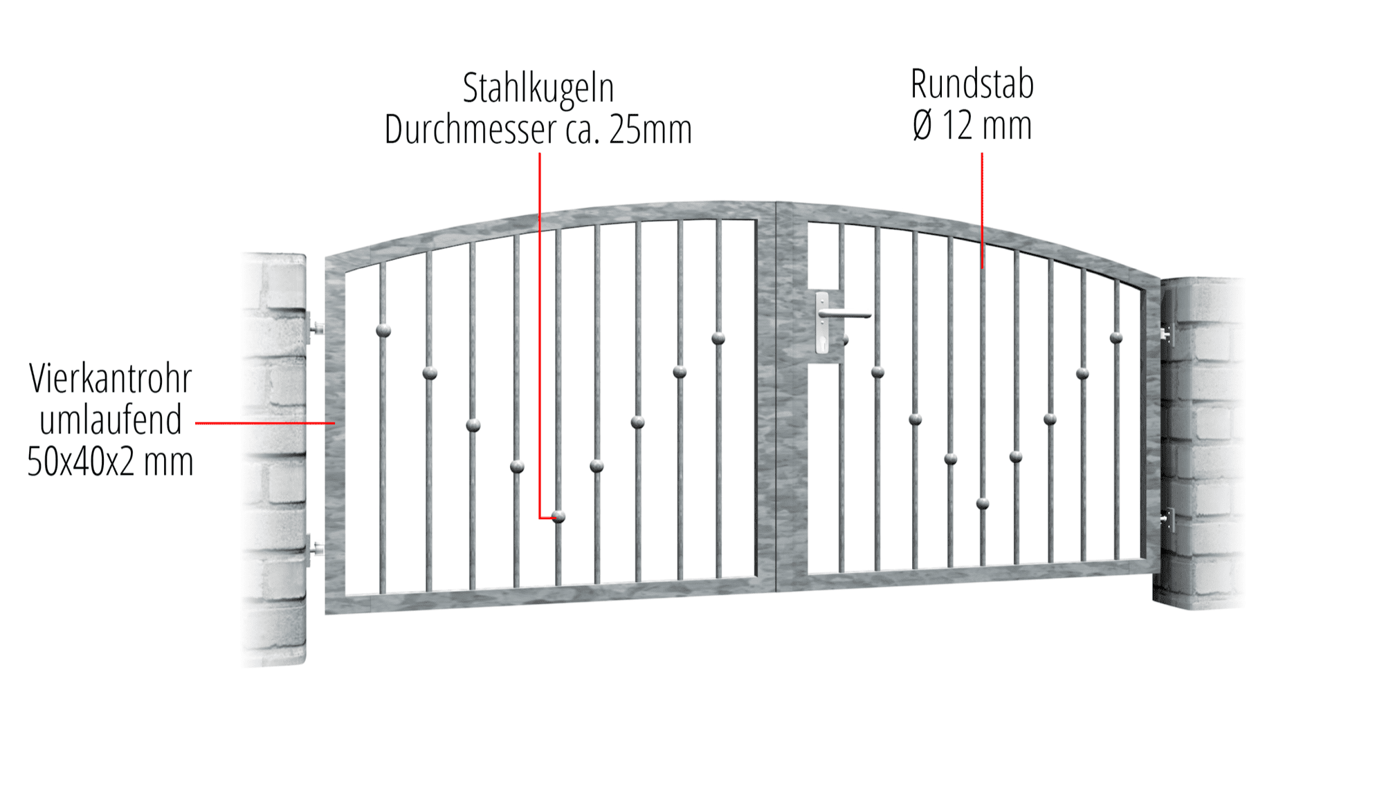 Tuinpoort verzinkt 2-vleugelige V-ballen, OB