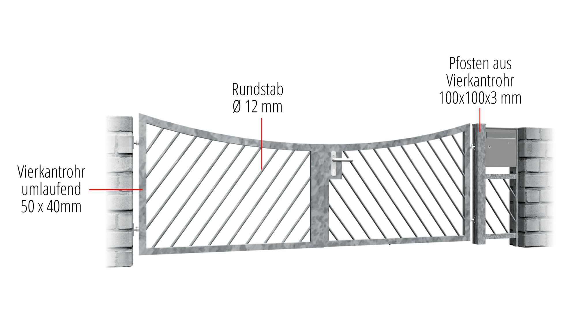 Verzinkte tuinpoort 2-vleugelig diagonaal, UB, BK