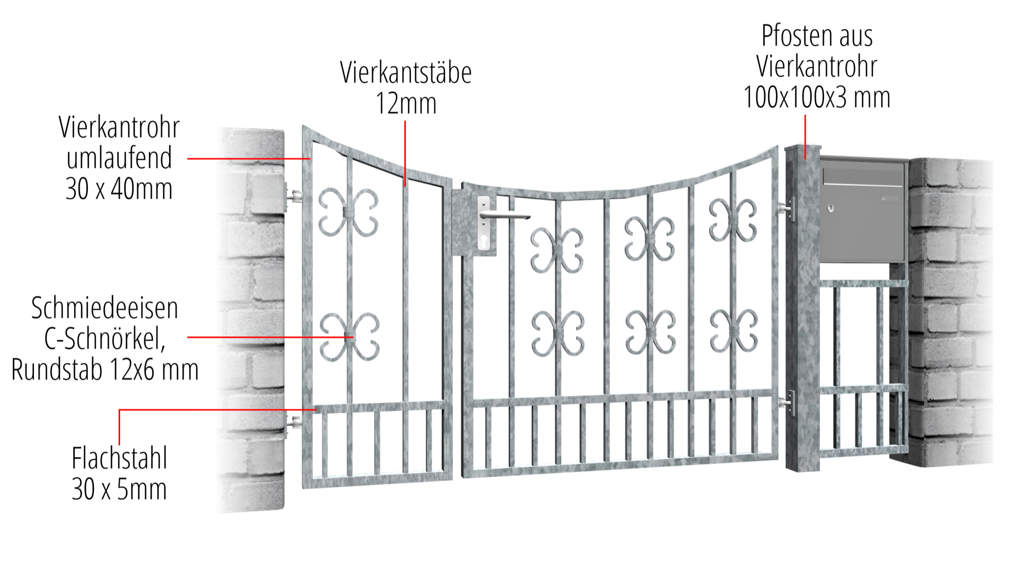 Tuindeur verzinkt 2-vleugelig Barok, UB, BK