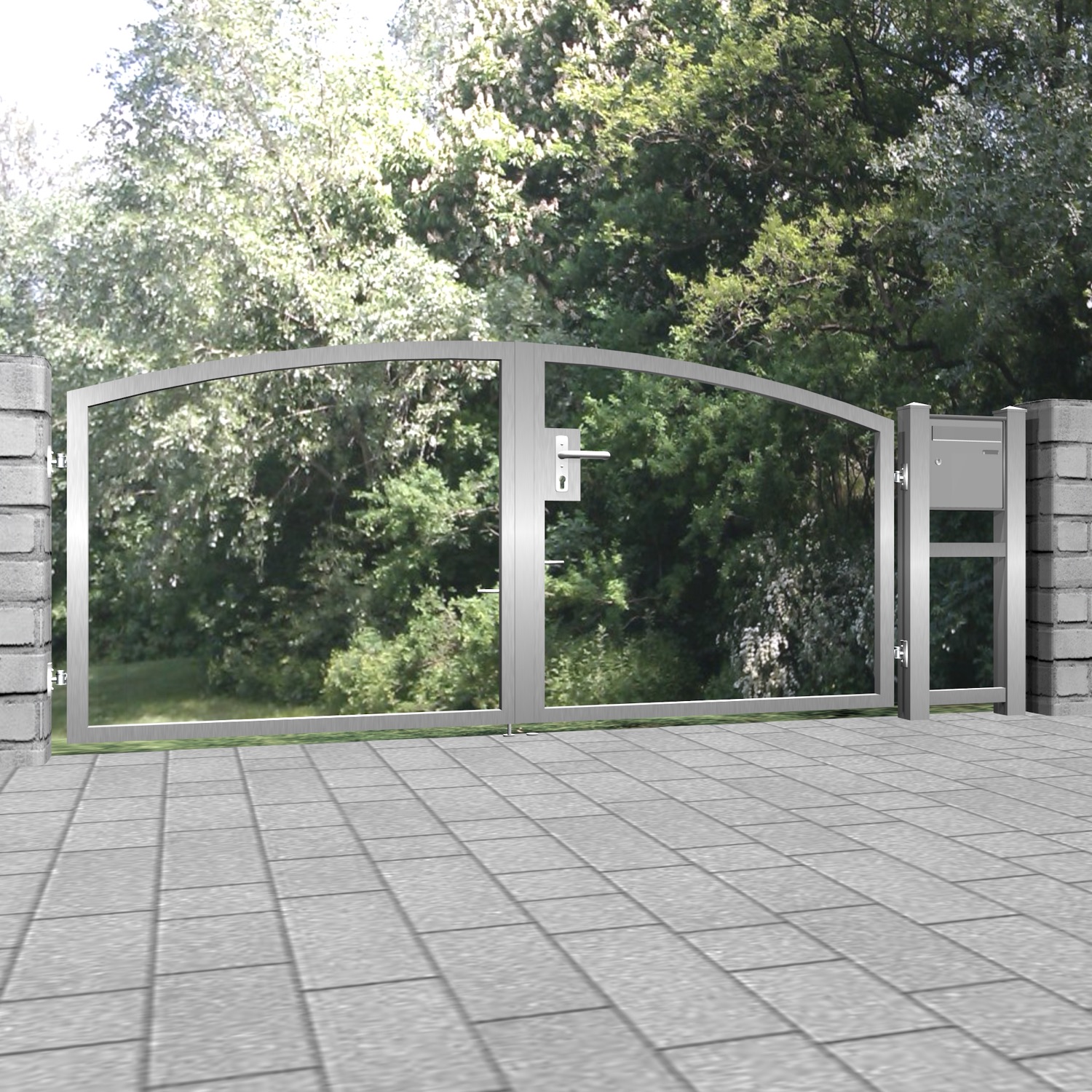 Tuinpoort roestvrij staal 2-vleugelig eigen invulling, OB, BK