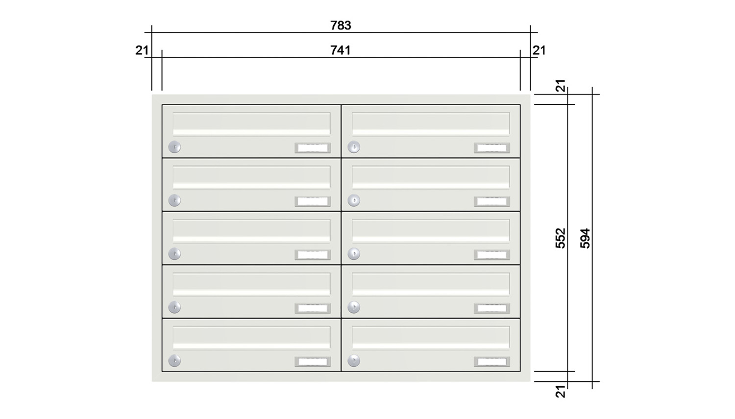 Briefkastenanlage | Unterputz | 10-fach | Waagerecht | Farbe