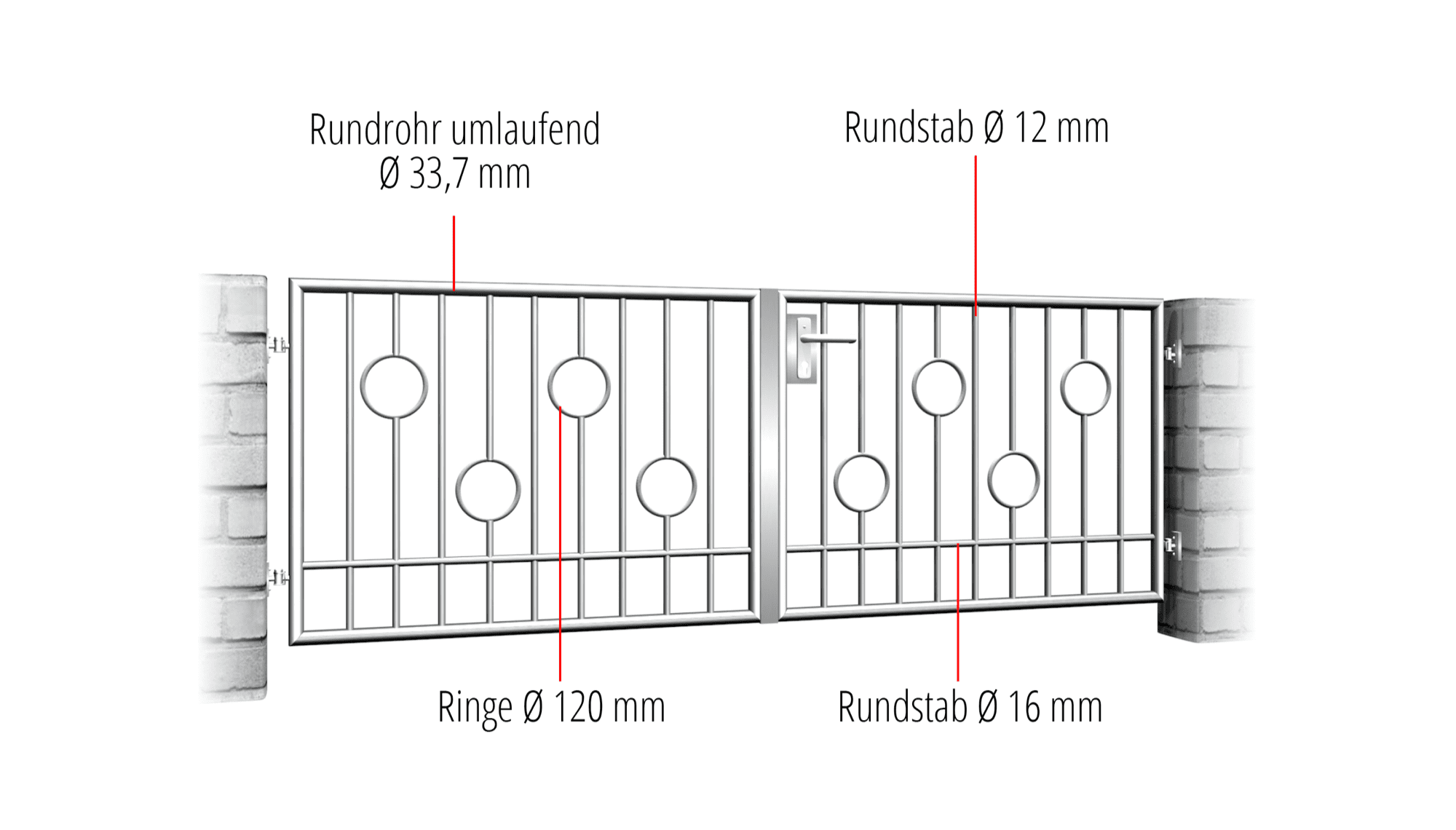 Tuinpoort roestvrij staal 2-vleugelige Circle Bar, GE