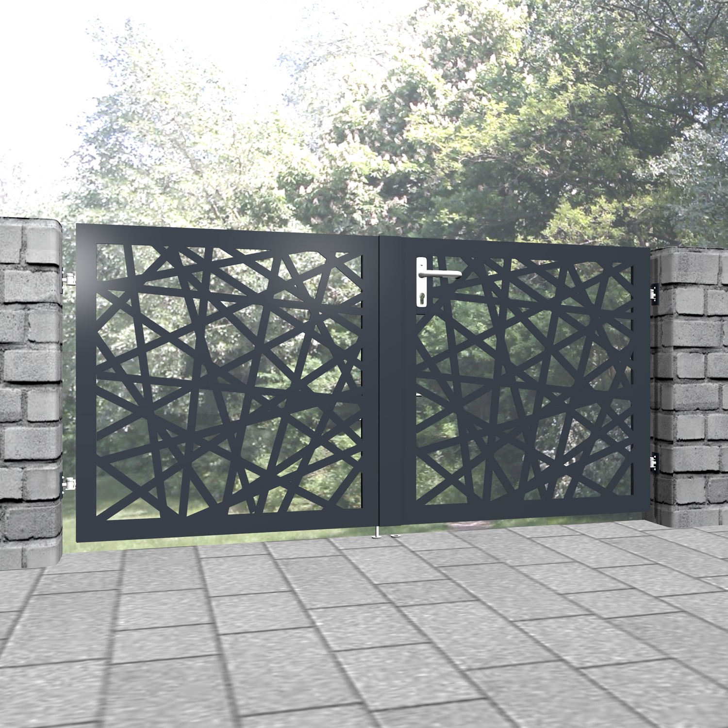 Tuinpoort aluminium 2-vleugelig laser gesneden ontwerp AB 1