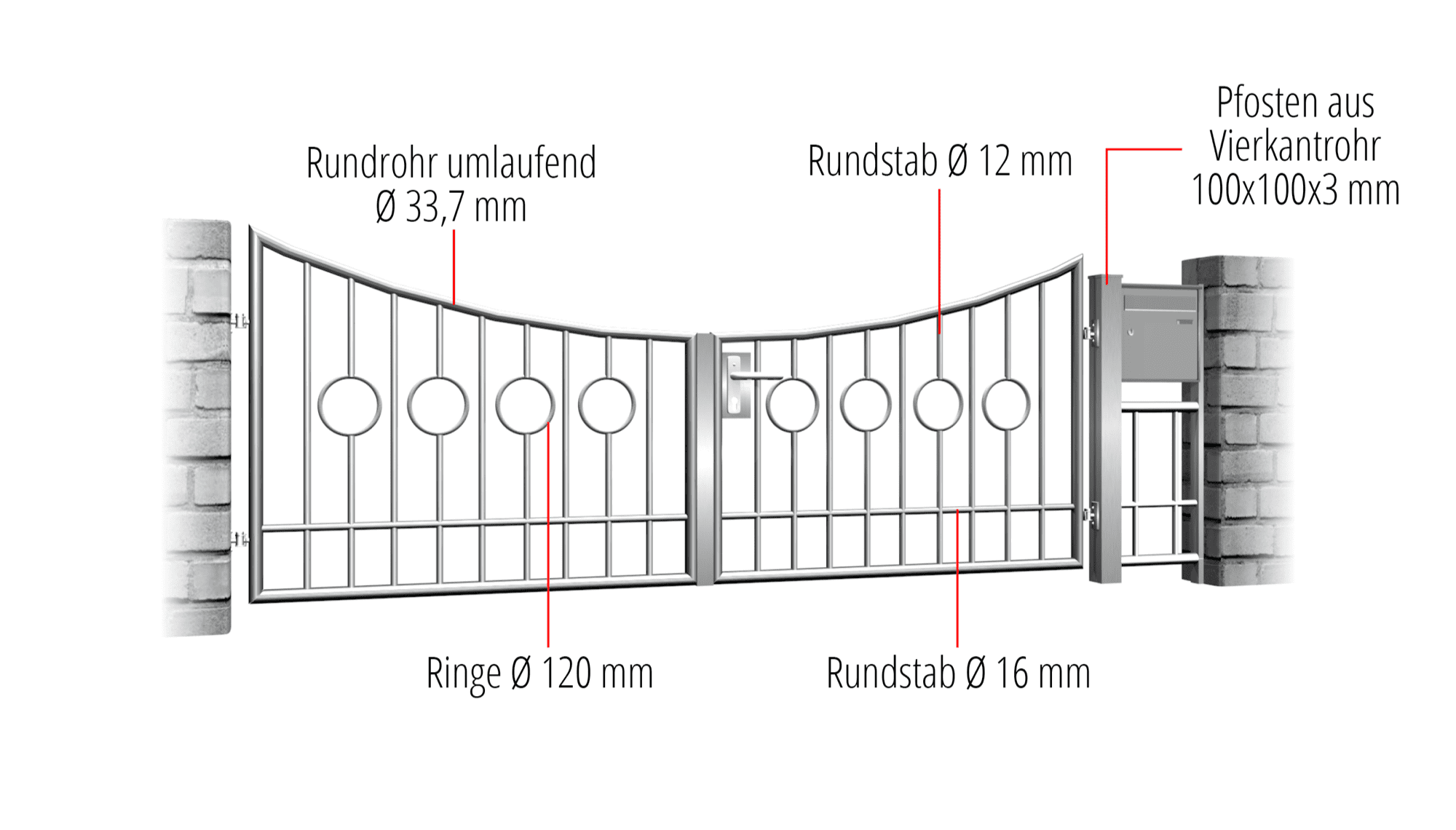 Tuinpoort roestvrij staal 2-vleugelig cirkel bar 2 centrum, UB, BK