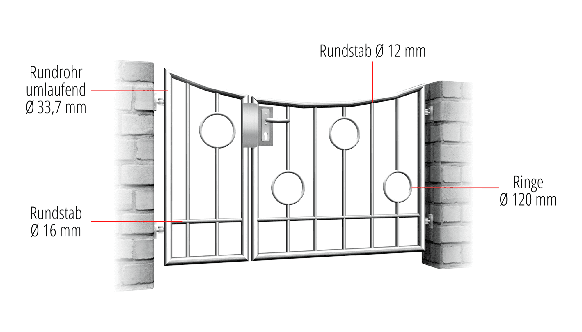 Tuindeur roestvrij staal 2-vleugelige Circle Bar, UB