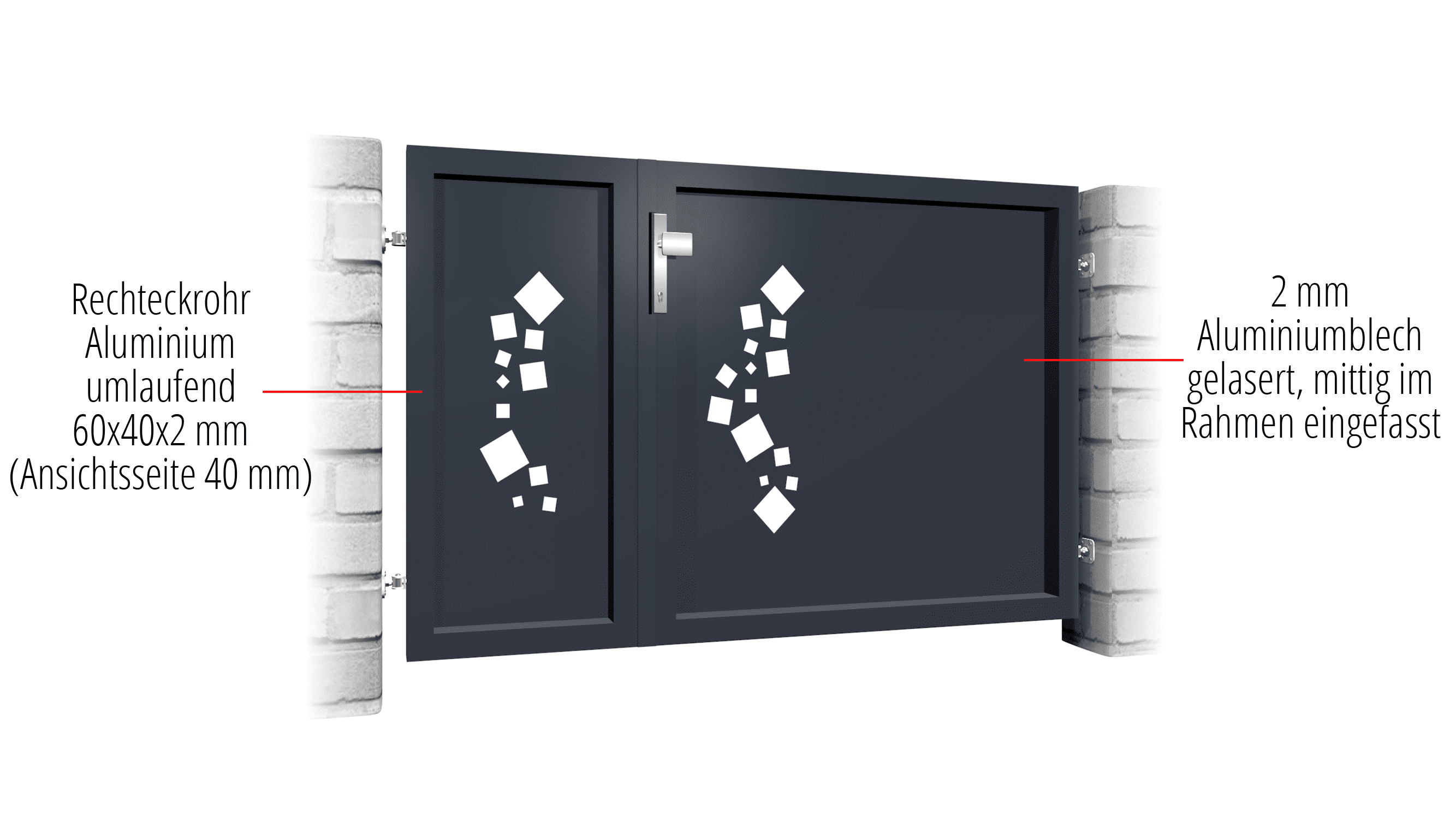 Tuindeur aluminium 2-vleugelig privacyscherm QE, GE