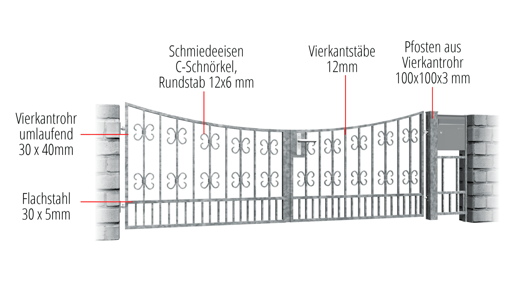 Verzinkte tuinpoort 2-vleugelig Barok, UB, BK