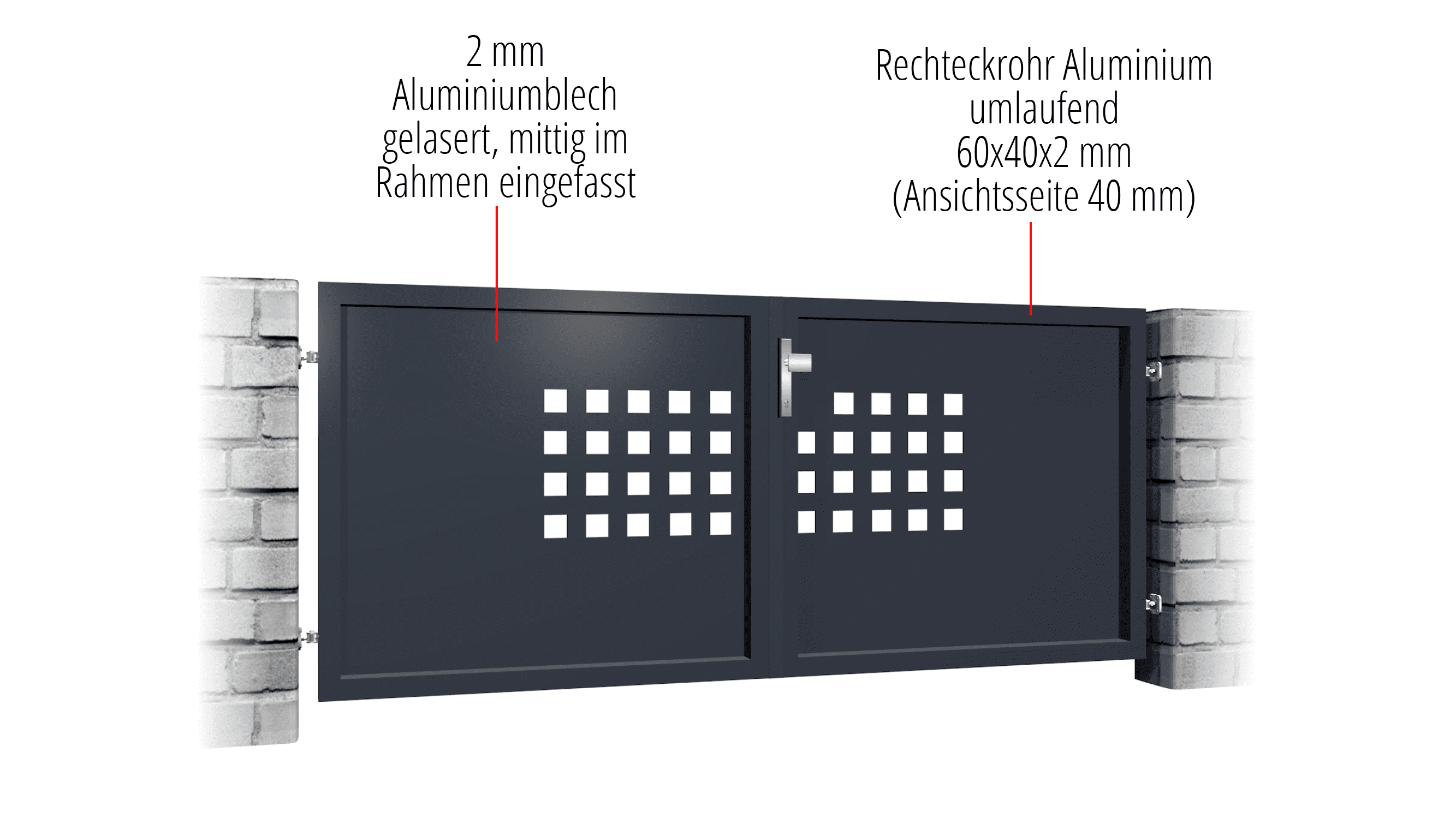 Tuinpoort aluminium 2-vleugelig privacyscherm QLR, GE