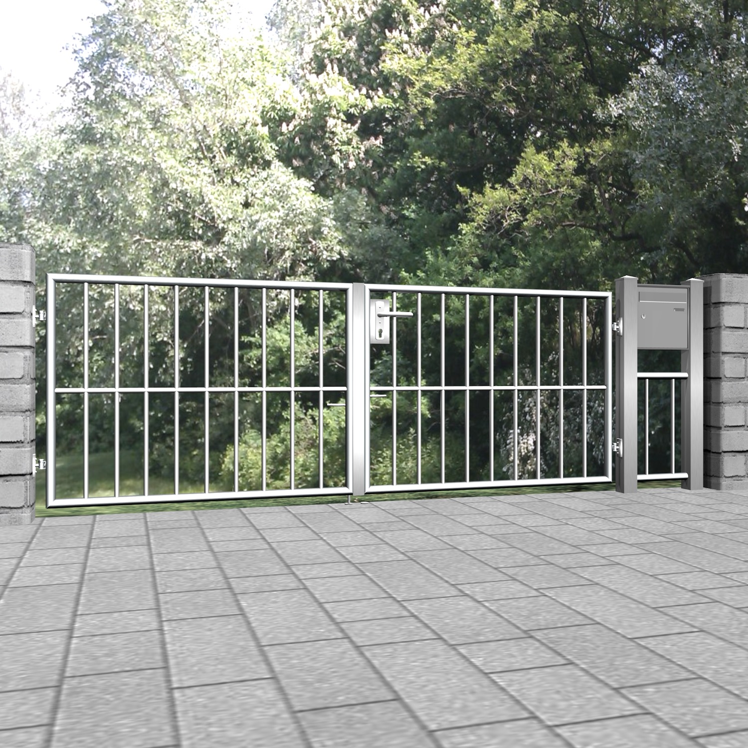 Tuinpoort roestvrij staal 2-vleugelig verticaal spijl, GE, BK