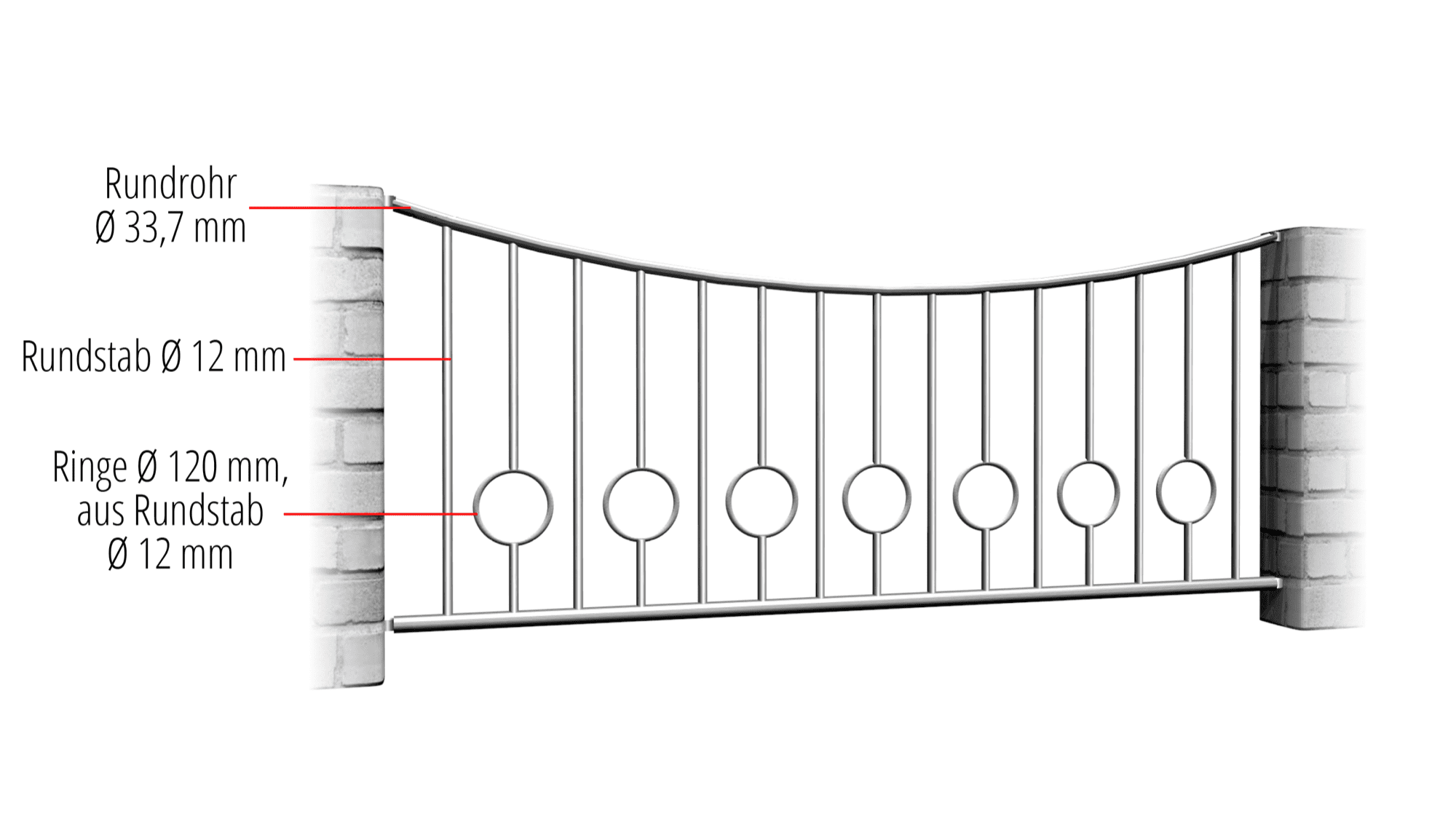 Tuinafscheiding roestvrij staal cirkel stang 2 onderaan, UB