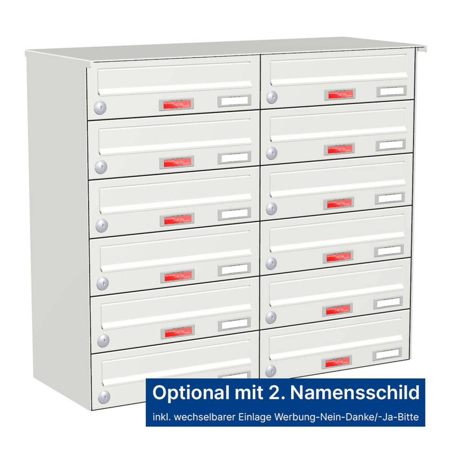 Briefkastenanlage | Aufputz | 12-fach | Waagerecht | Farbe