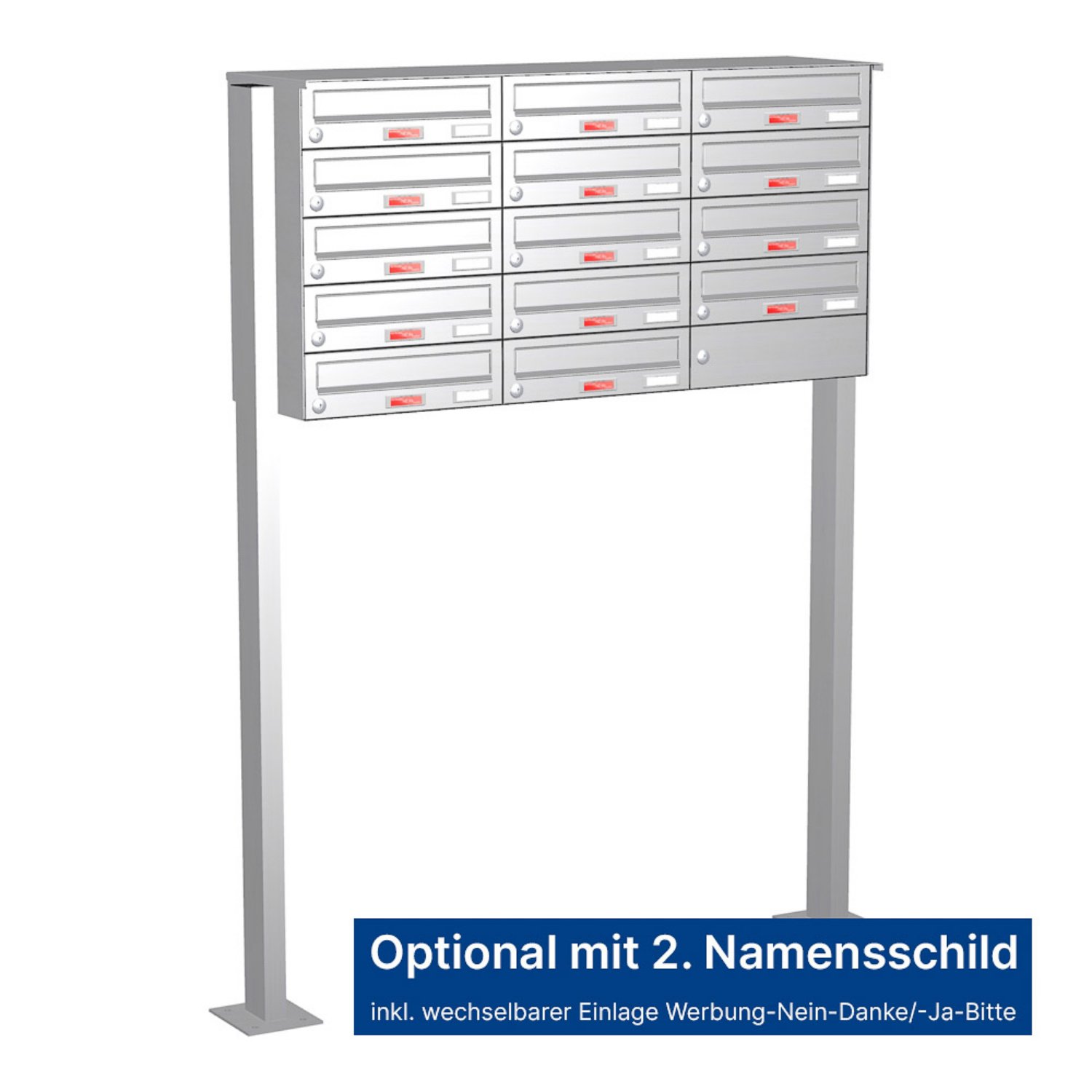 Briefkastenanlage | Freistehend | 14-fach | Waagerecht | Edelstahl
