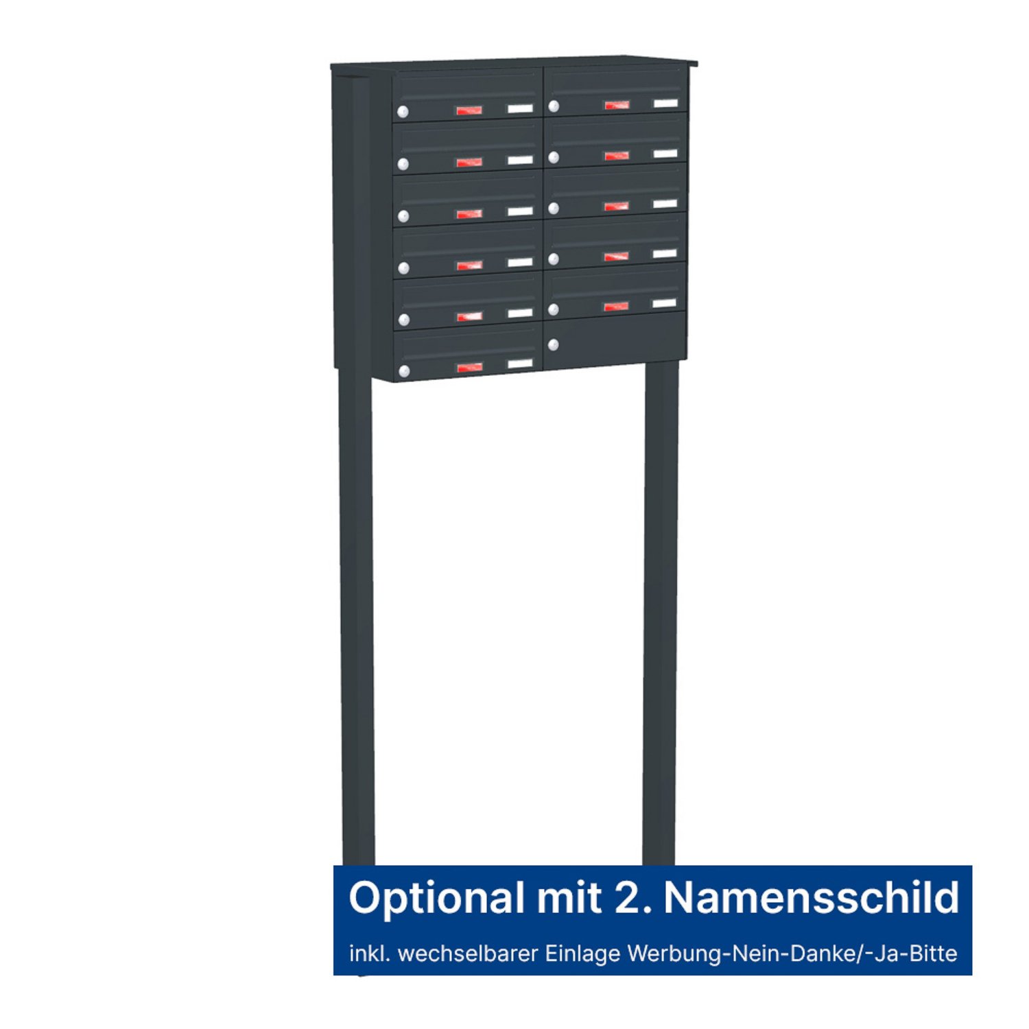 Briefkastenanlage | Freistehend | 11-fach | Waagerecht | Farbe