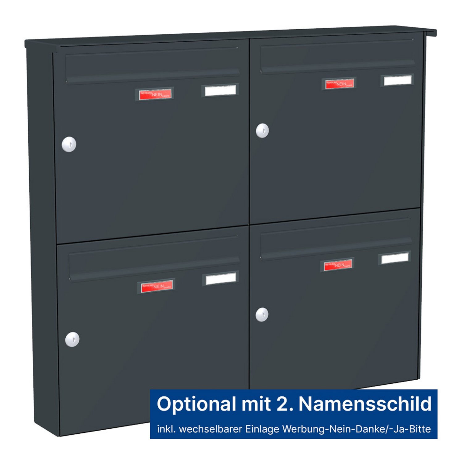 Briefkastenanlage | Aufputz | 4-fach | Senkrecht | Farbe