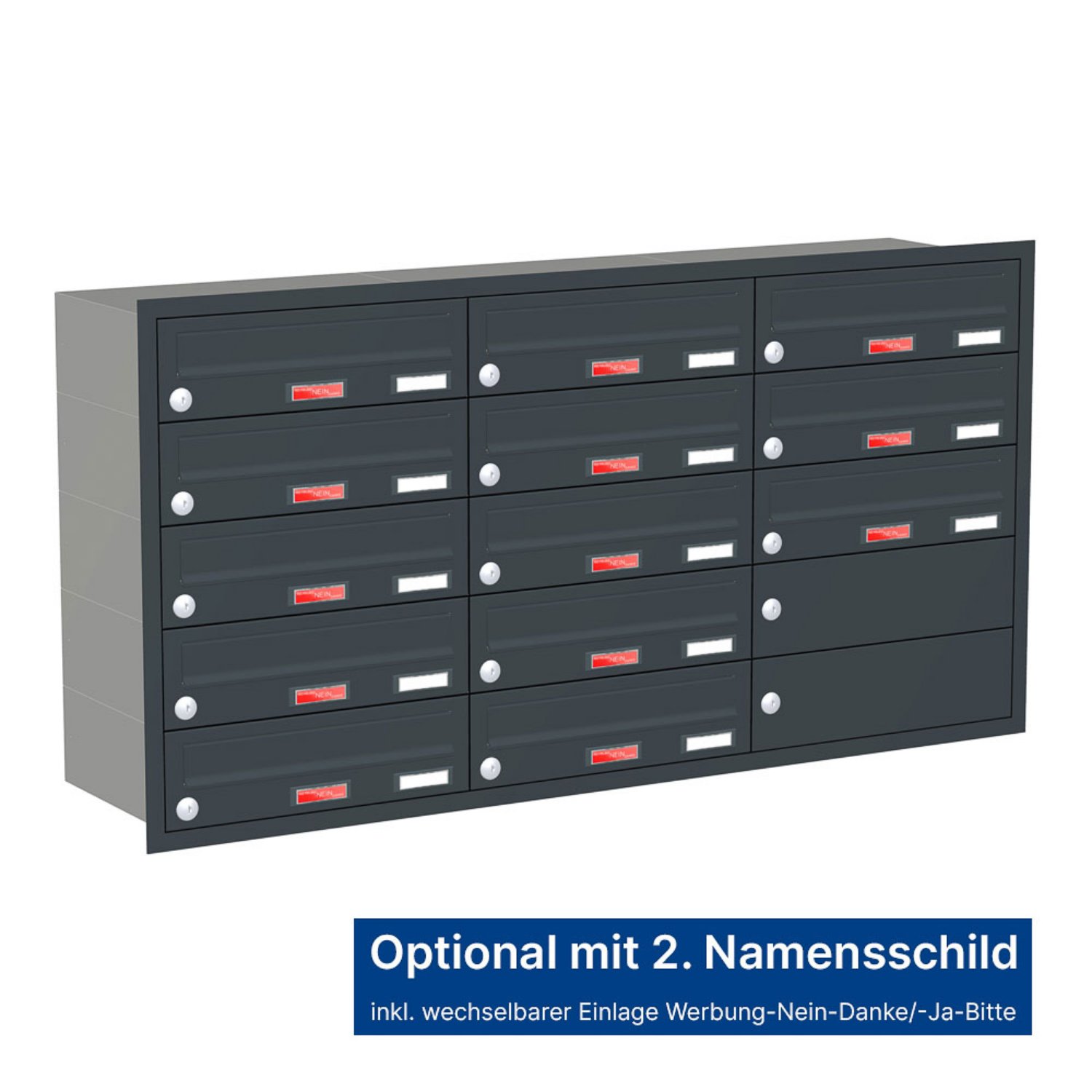Briefkastenanlage | Unterputz | 13-fach | Waagerecht | Farbe